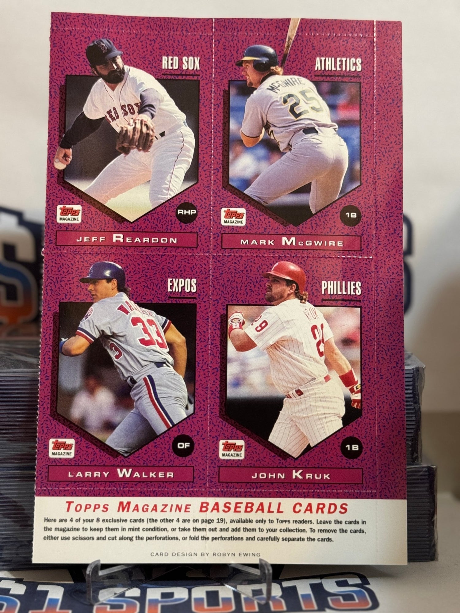 1992 Topps Magazine (Uncut Sheet) Larry Walker, Mark McGwire, Jeff Reardon, John Kruk #TM93 - 96
