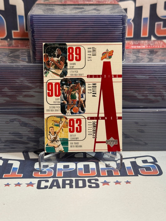 1996 Upper Deck Collector's Choice (Building A Winner) Shawn Kemp, Gary Payton, Detlef Schrempf #160