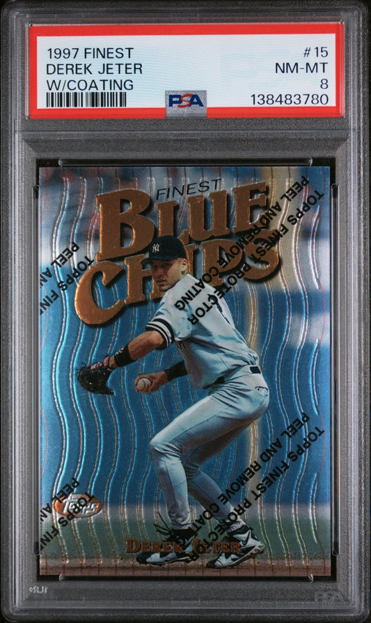1997 Topps Finest (w/ Coating, Blue Chips) Derek Jeter 15 - PSA 8