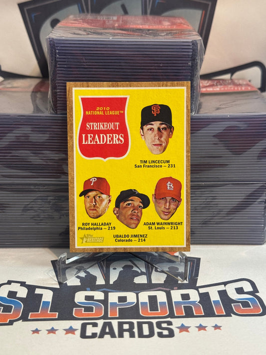 2011 Topps Heritage (NL Strikeout Leaders) Tim Lincecum, Roy Halladay, Ubaldo Jimenez, Adam Wainwright #60