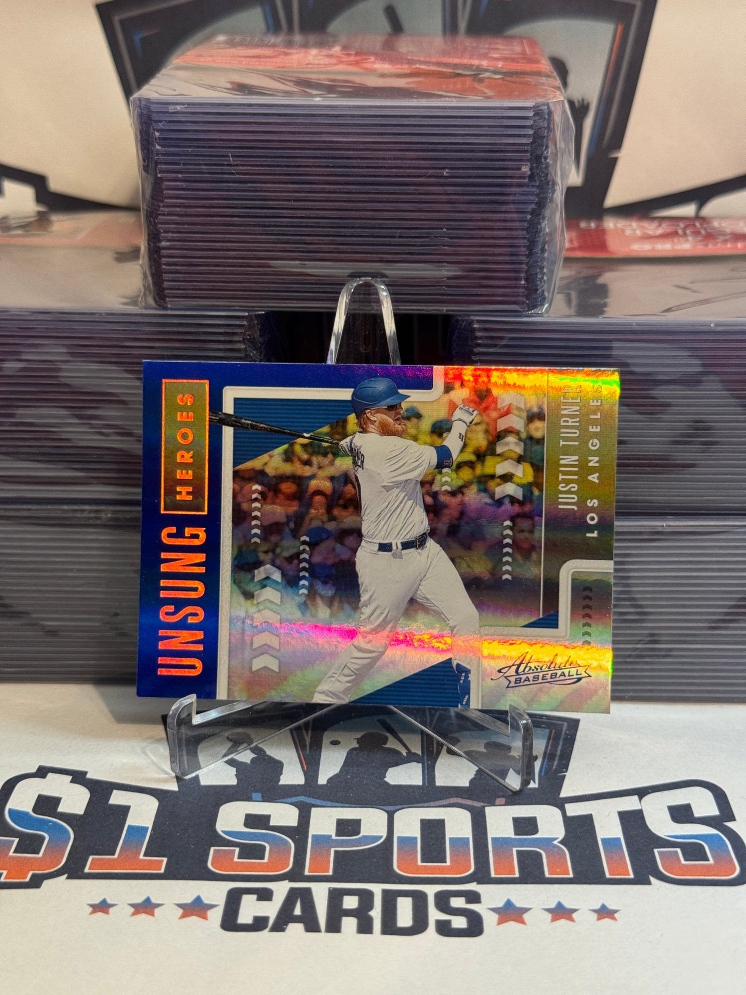 2020 Panini Absolute (Blue Foil, Unsung Heroes) Justin Turner #UH15