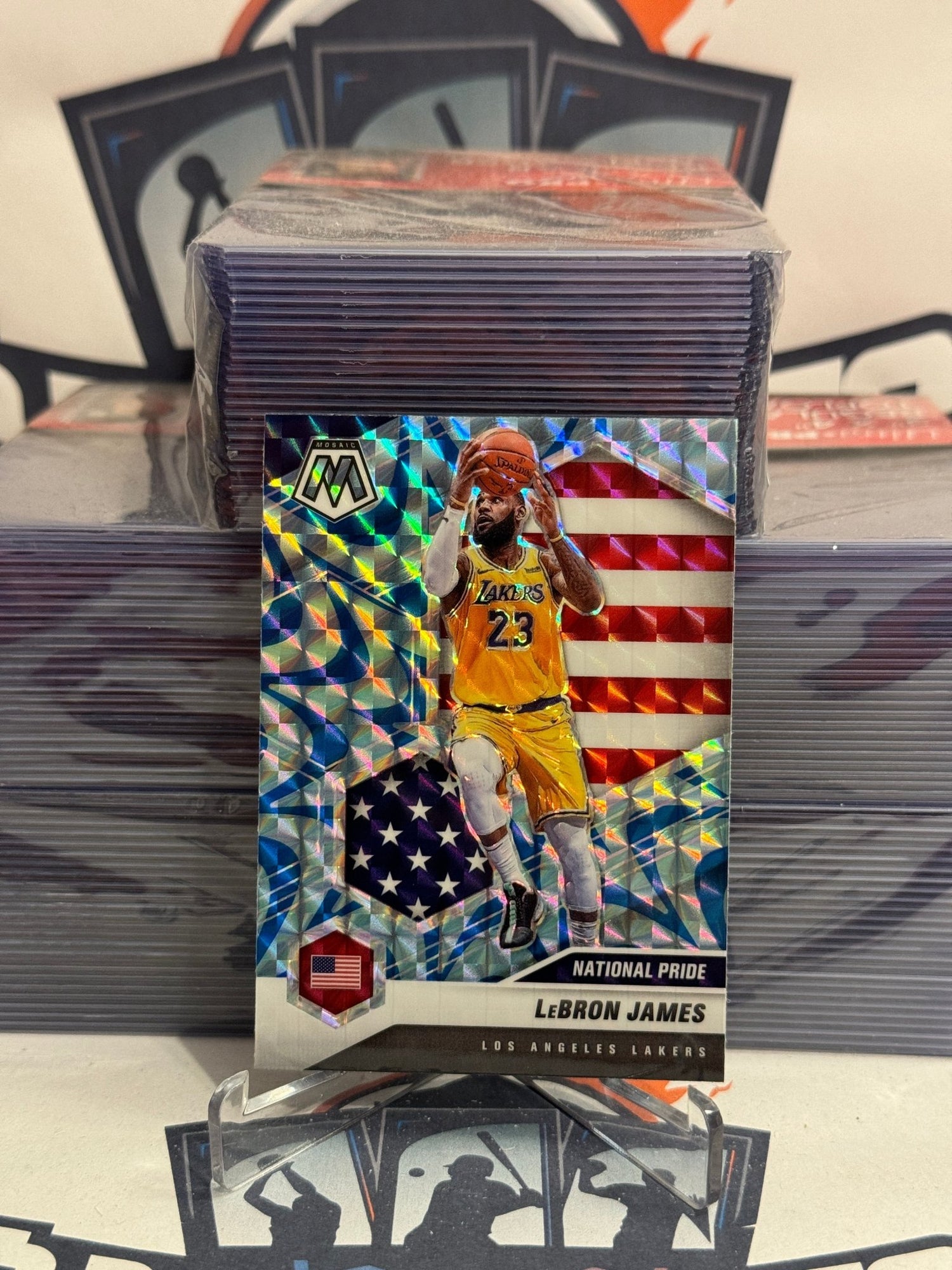 2020 Panini Mosaic (Blue Reactive Prizm, National Pride) LeBron James #247