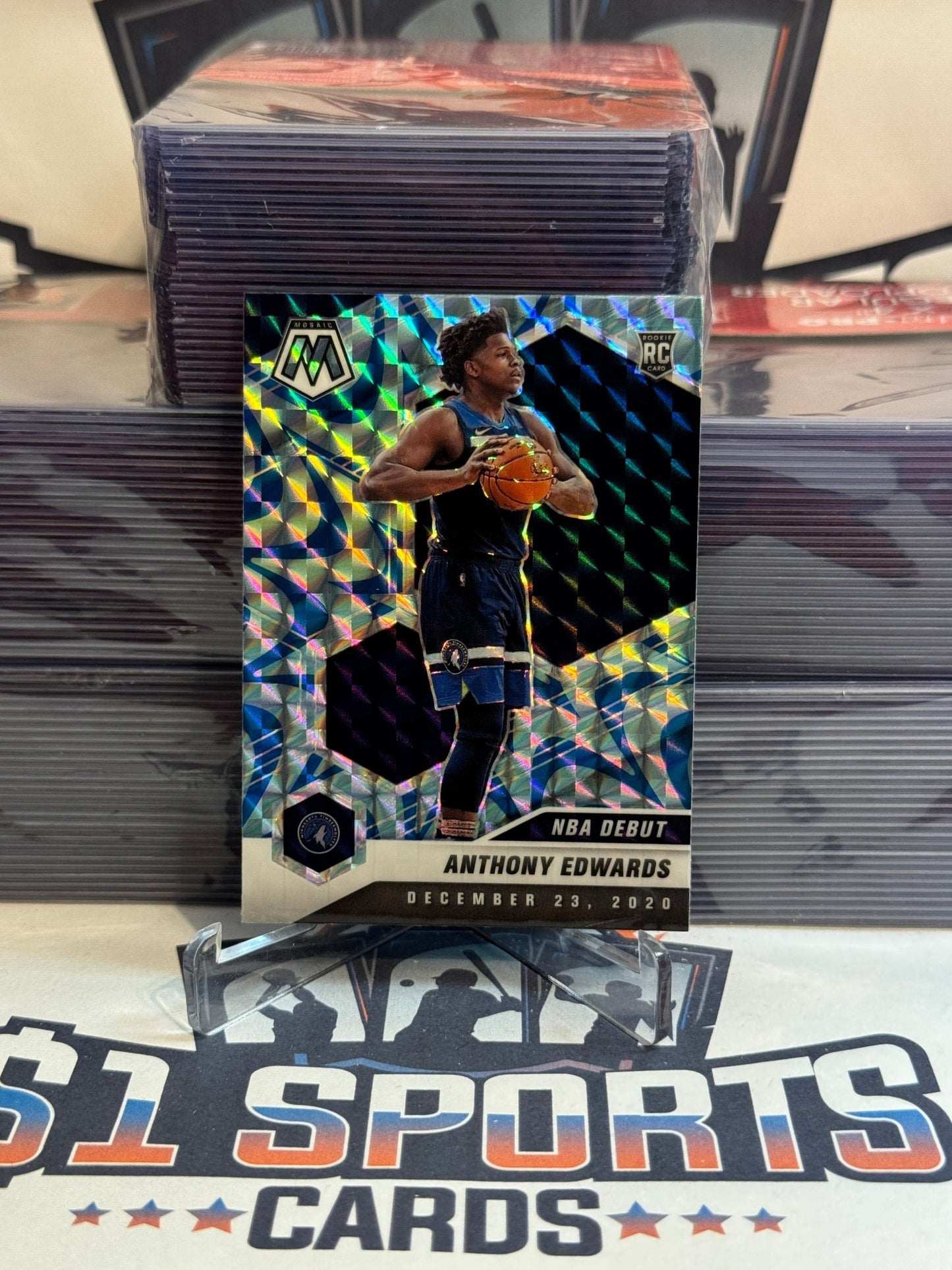 2020 Panini Mosaic (Blue Reactive Prizm, NBA Debut) Anthony Edwards #261