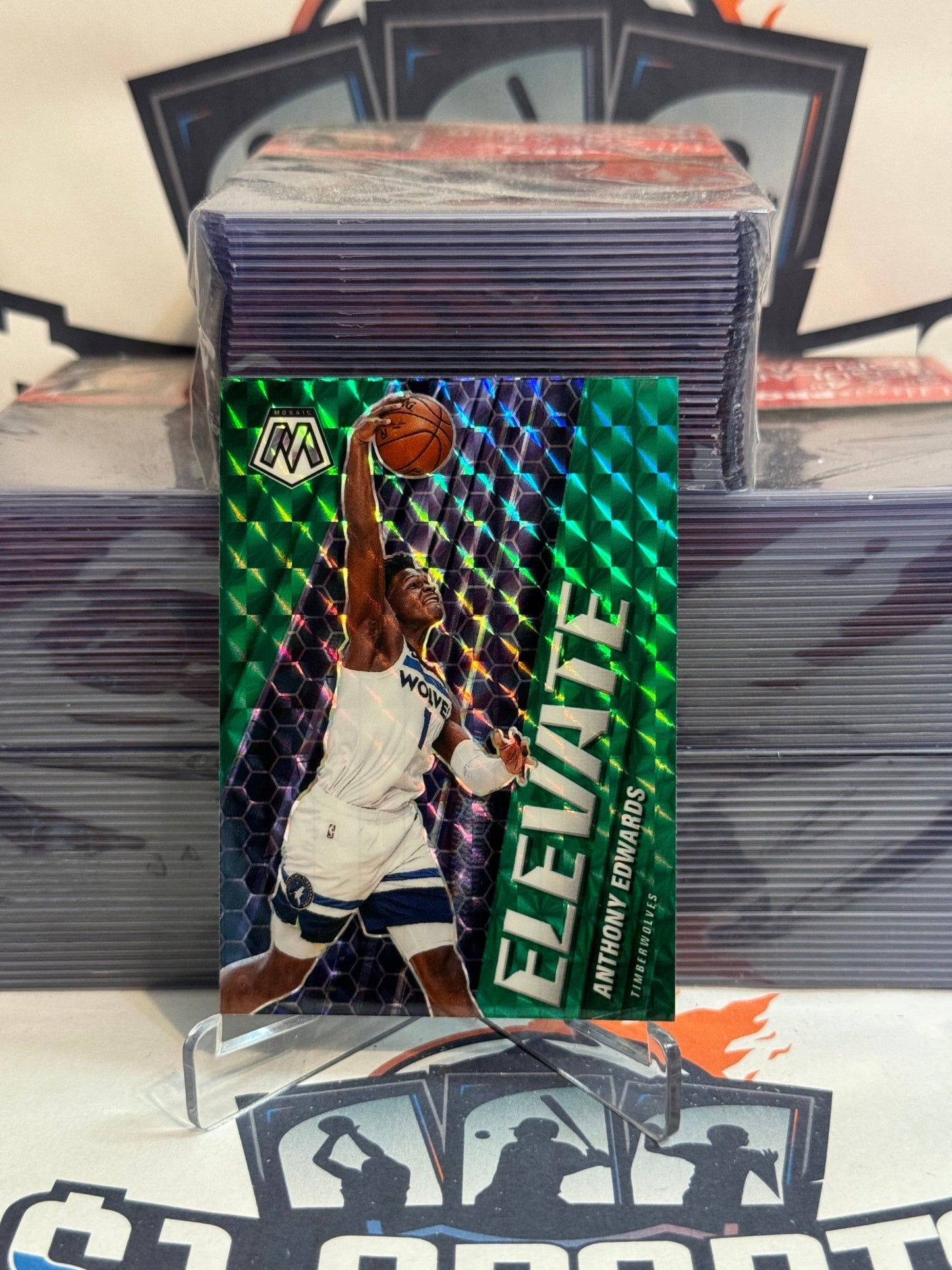 2020 Panini Mosaic (Green Prizm, Elevate) Anthony Edwards Rookie #12