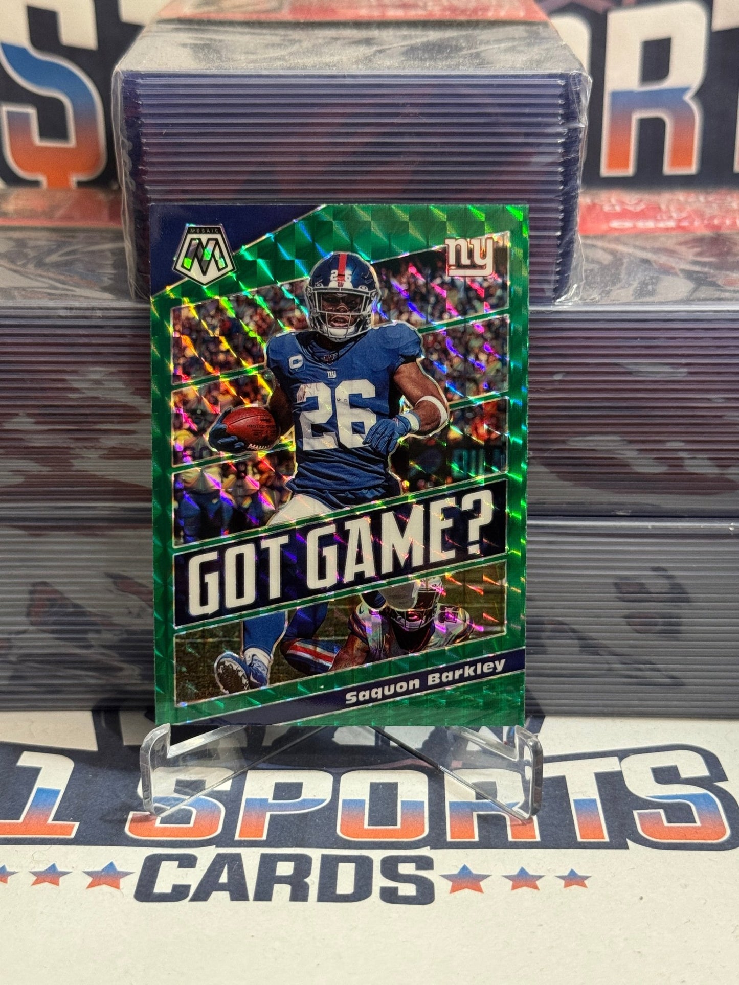 2020 Panini Mosaic (Green Prizm, Got Game?) Saquon Barkley #GG9