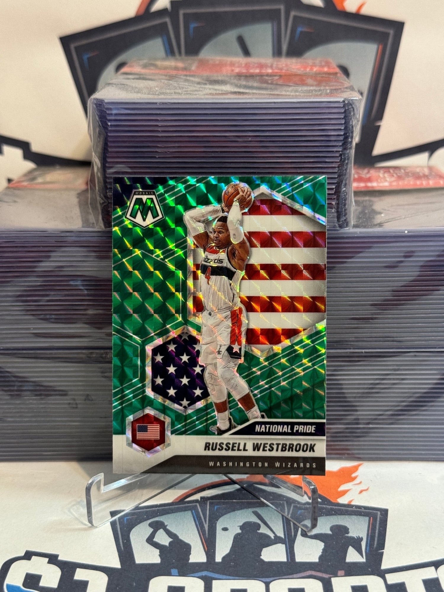 2020 Panini Mosaic (Green Prizm, National Pride) Russell Westbrook #253