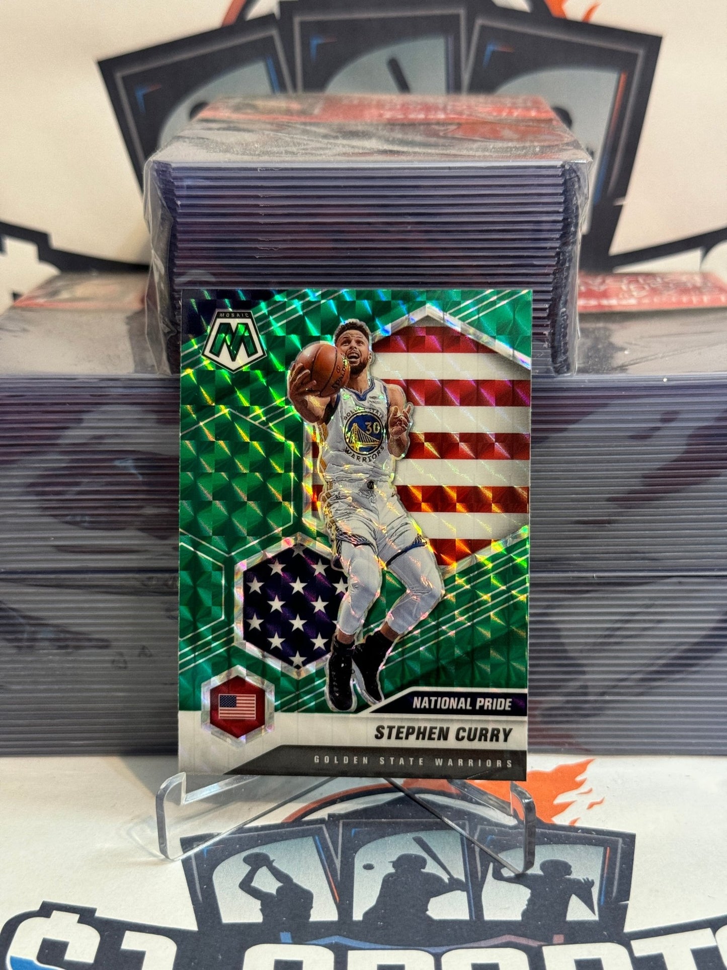 2020 Panini Mosaic (Green Prizm, National Pride) Stephen Curry #249