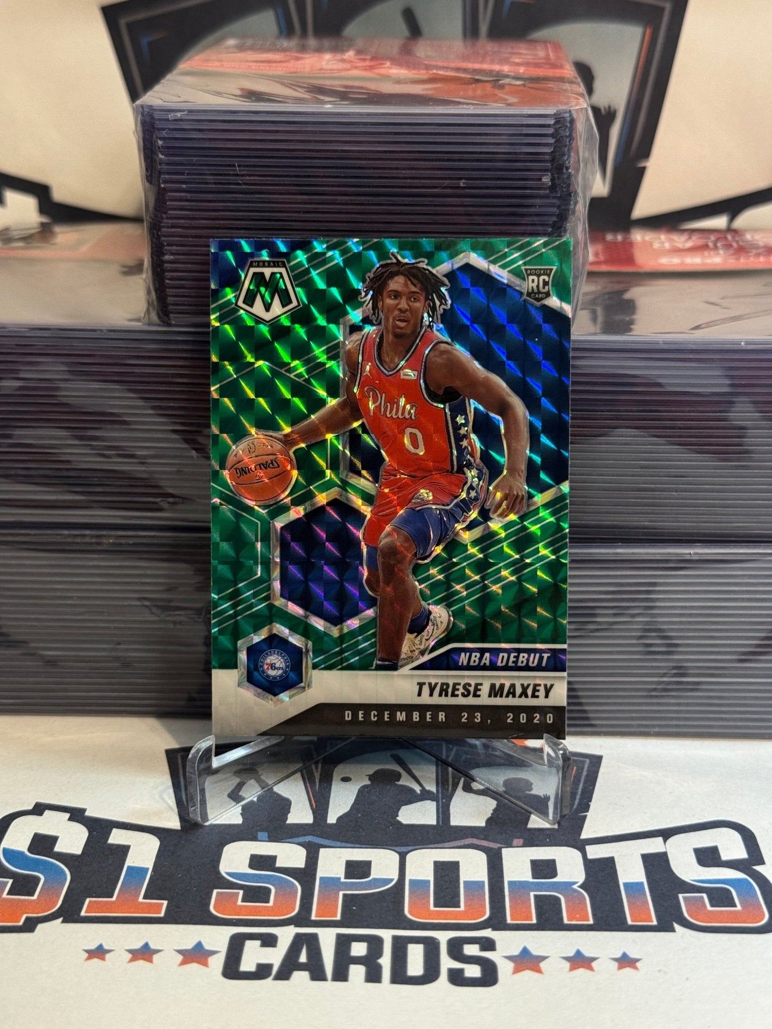 2020 Panini Mosaic (Green Prizm, NBA Debut) Tyrese Maxey Rookie #263