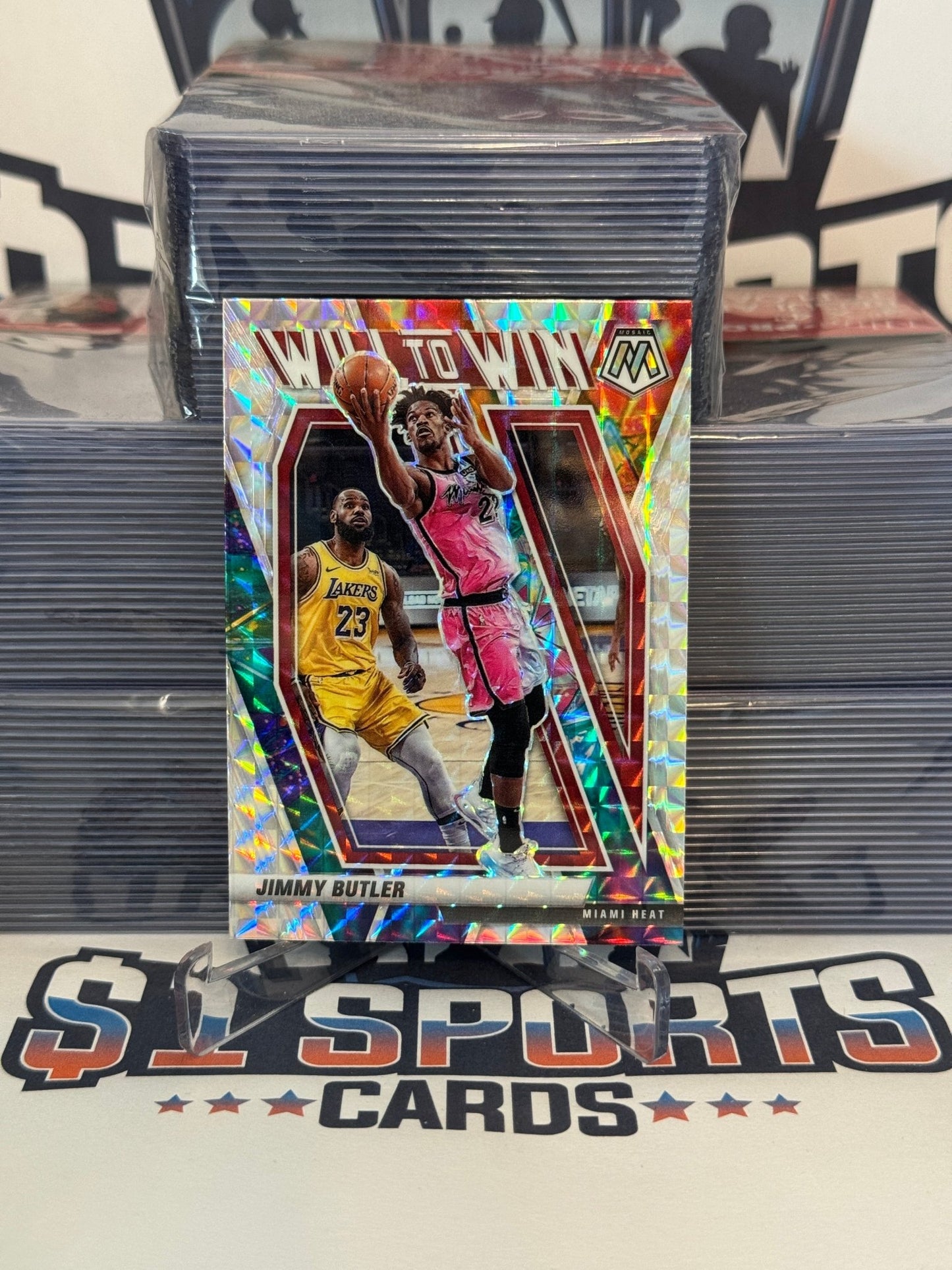 2020 Panini Mosaic (Mosaic Prizm, Will to Win w/ LeBron James) Jimmy Butler #4