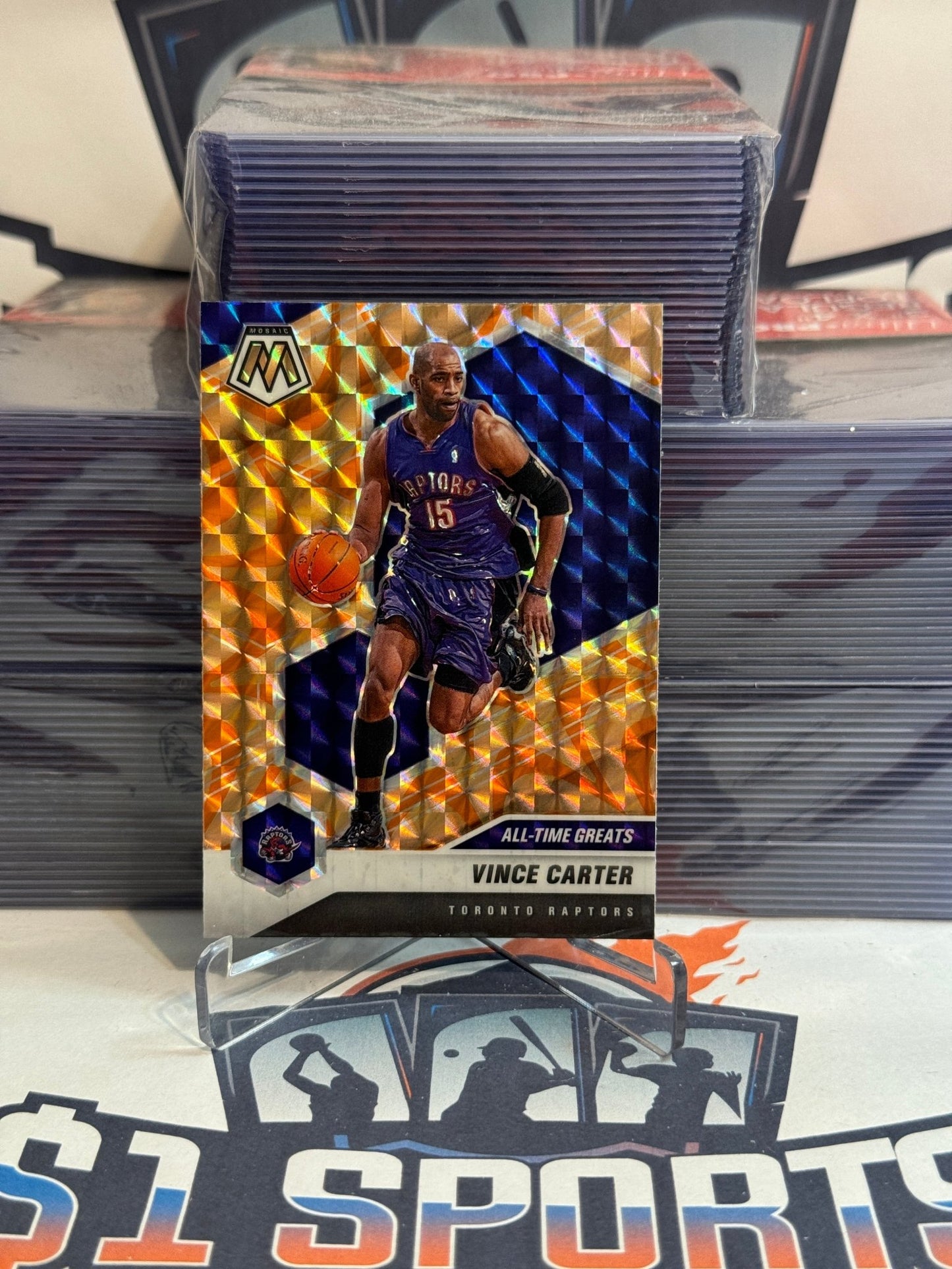 2020 Panini Mosaic (Orange Reactive Prizm, All - Time Greats) Vince Carter #290