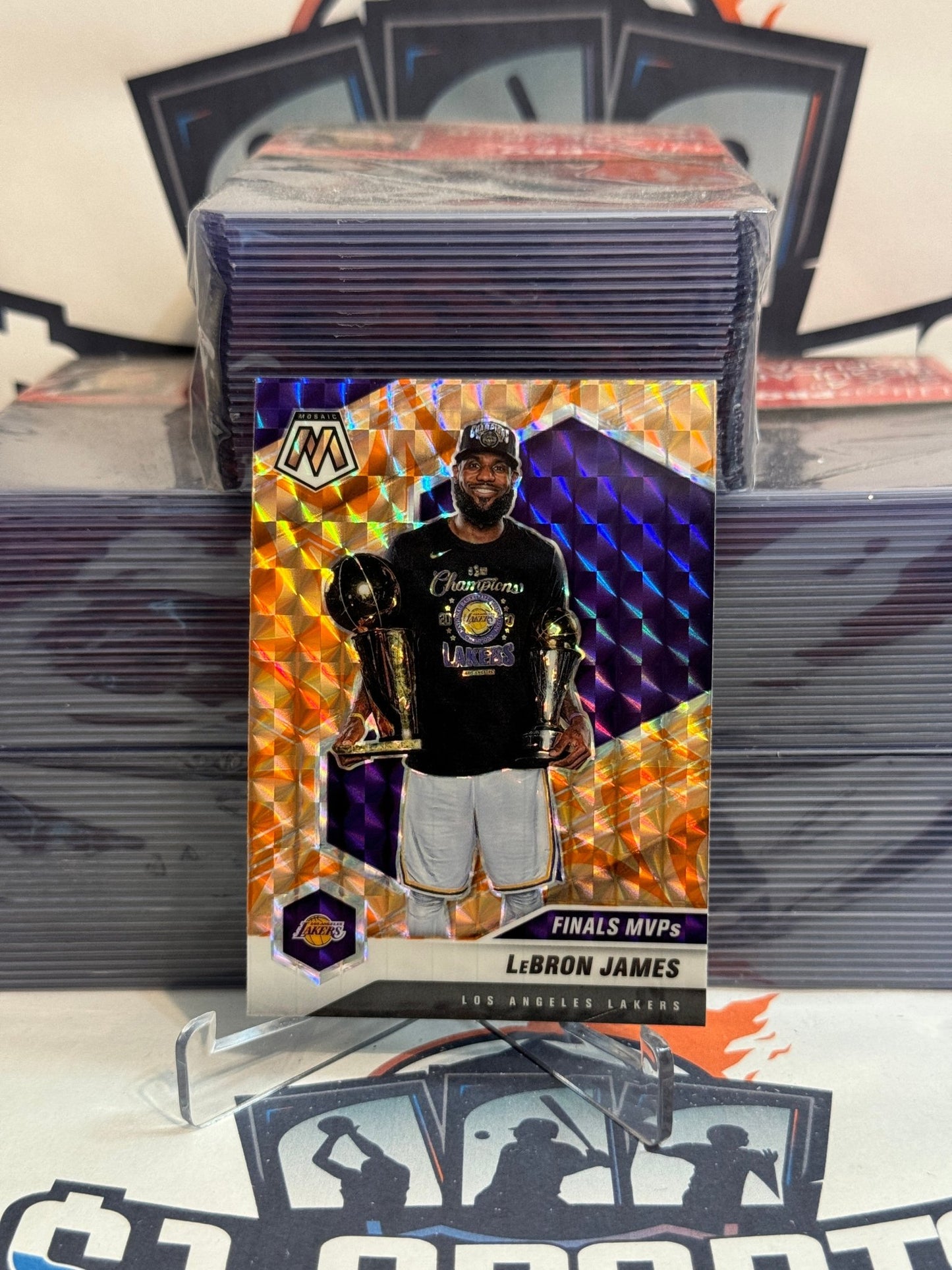 2020 Panini Mosaic (Orange Reactive Prizm, Finals MVPs) LeBron James #297