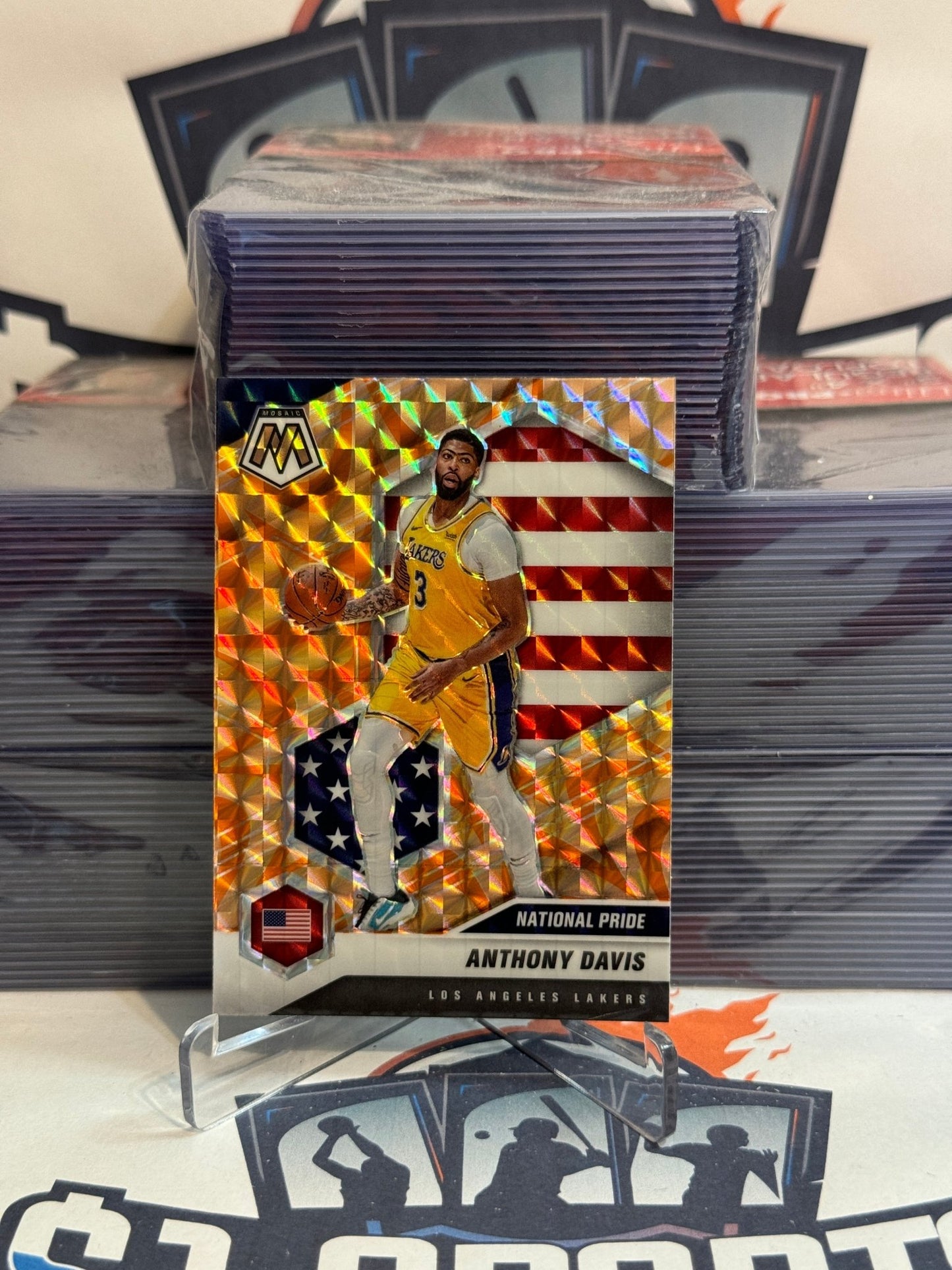 2020 Panini Mosaic (Orange Reactive Prizm, National Pride) Anthony Davis #250