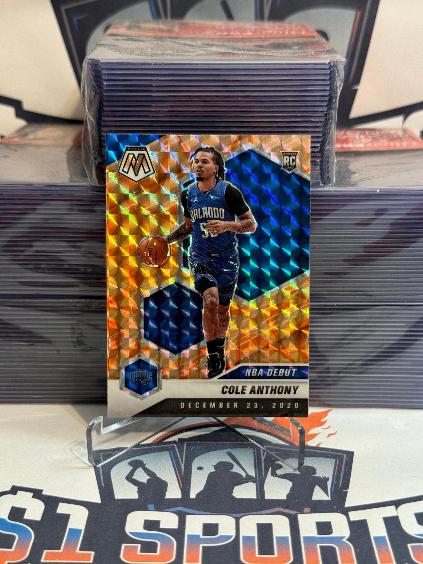 2020 Panini Mosaic (Orange Reactive Prizm, NBA Debut) Cole Anthony Rookie #268