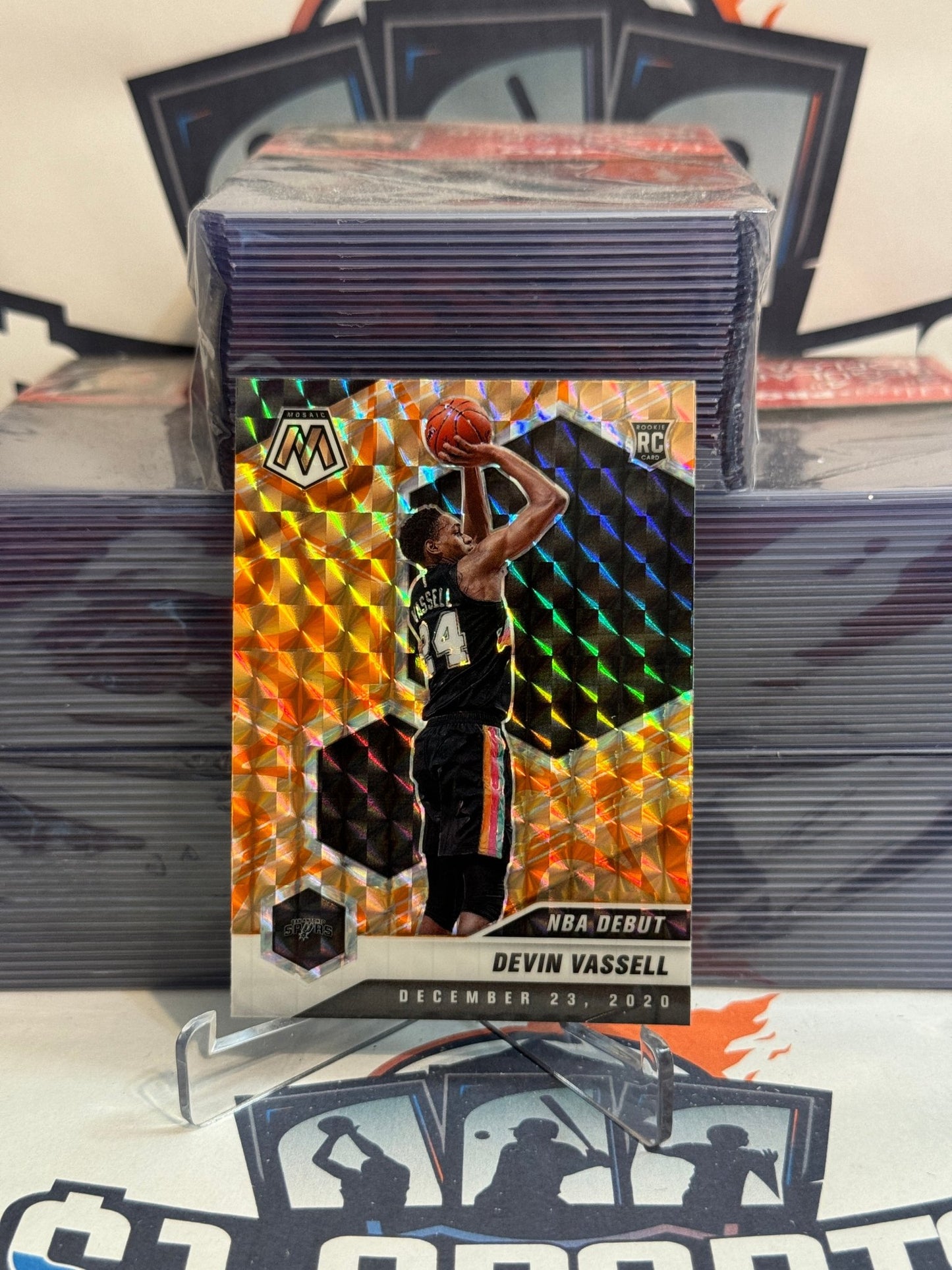 2020 Panini Mosaic (Orange Reactive Prizm, NBA Debut) Devin Vassell Rookie #278