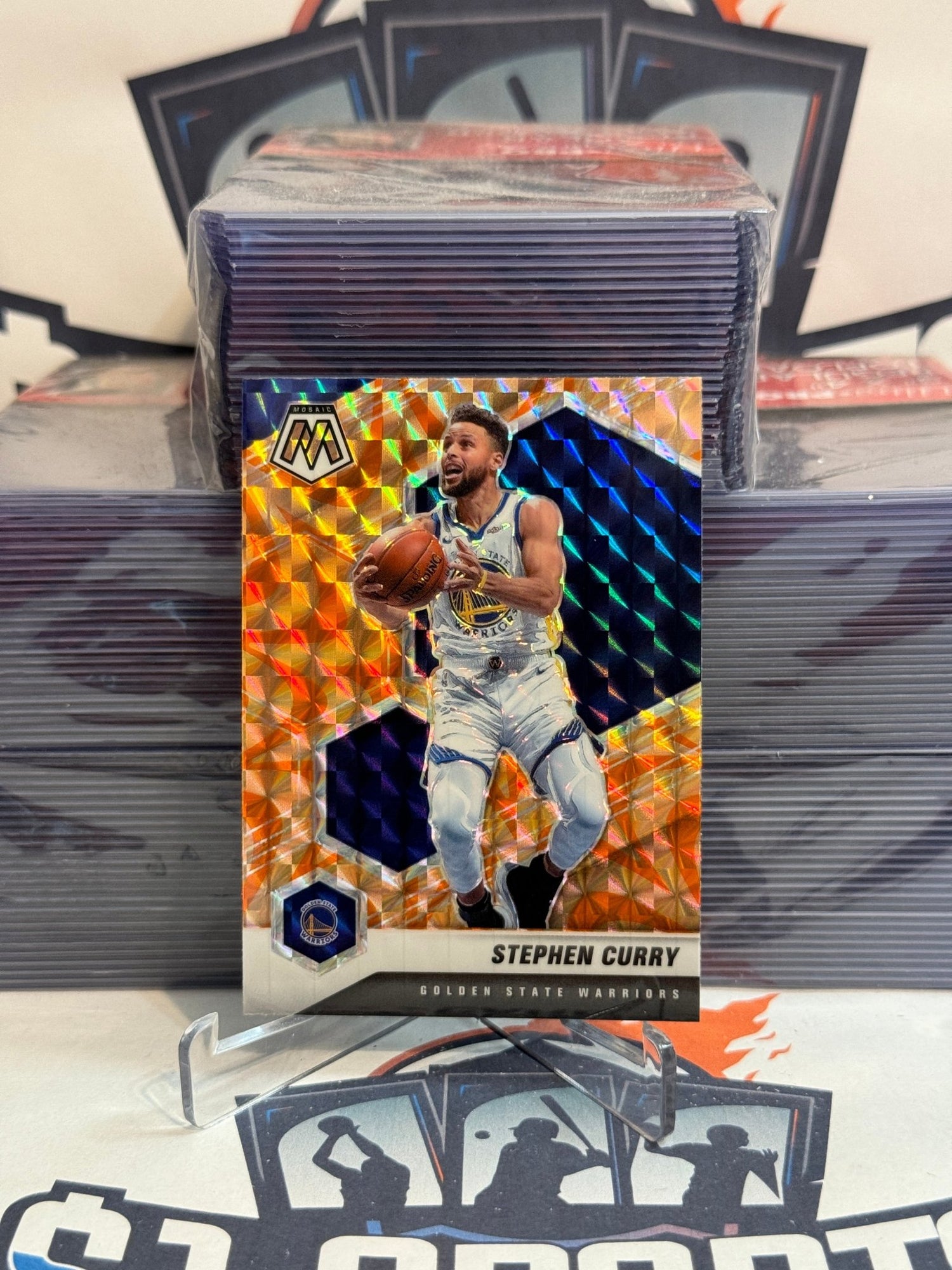 2020 Panini Mosaic (Orange Reactive Prizm) Stephen Curry #175