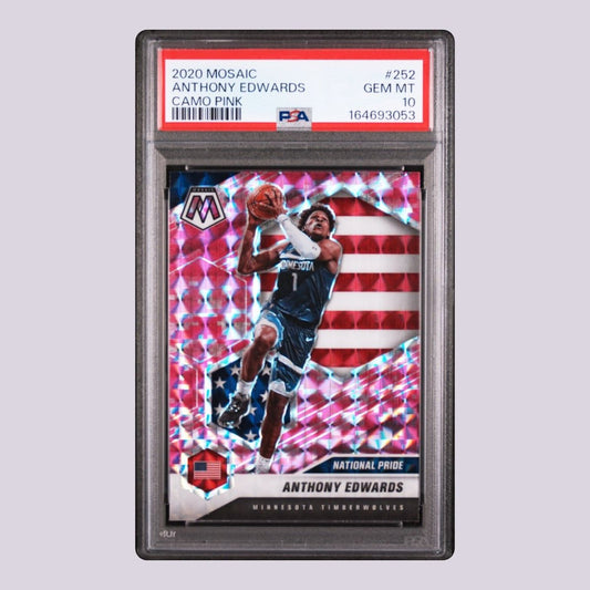 2020 Panini Mosaic (Pink Camo Prizm, National Pride) Anthony Edwards Rookie 252 - PSA 10
