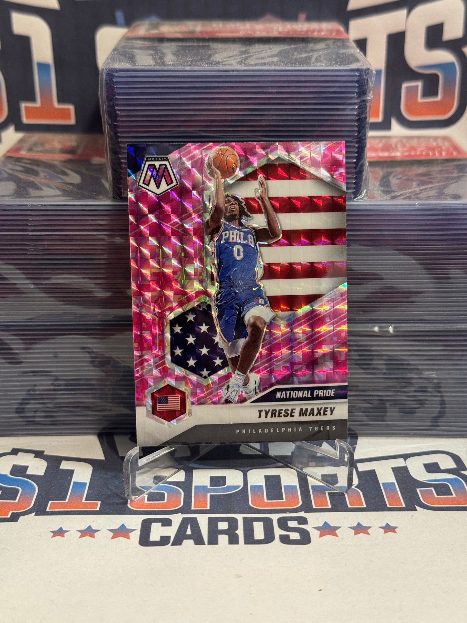 2020 Panini Mosaic (Pink Camo Prizm, National Pride) Tyrese Maxey Rookie 259