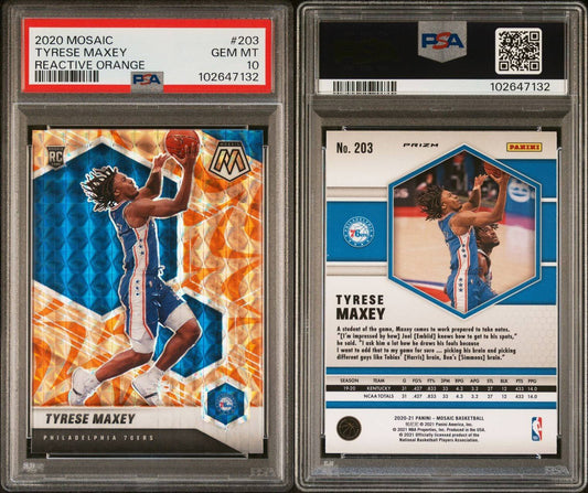 2020 Panini Mosaic (Reactive Orange Prizm) Tyrese Maxey Rookie #203 - PSA 10 (Pop 116)