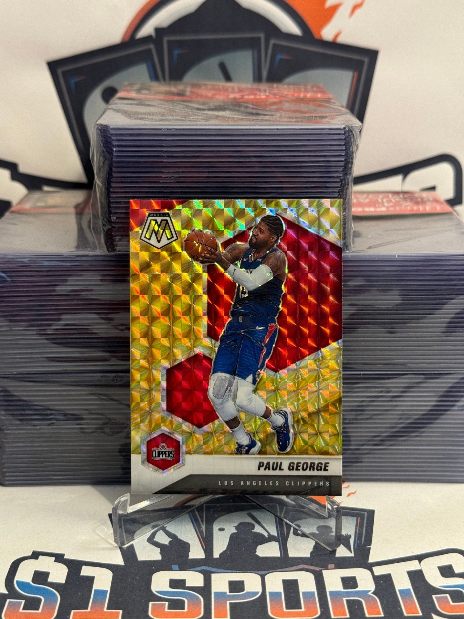 2020 Panini Mosaic (Yellow Reactive Prizm) Paul George #75