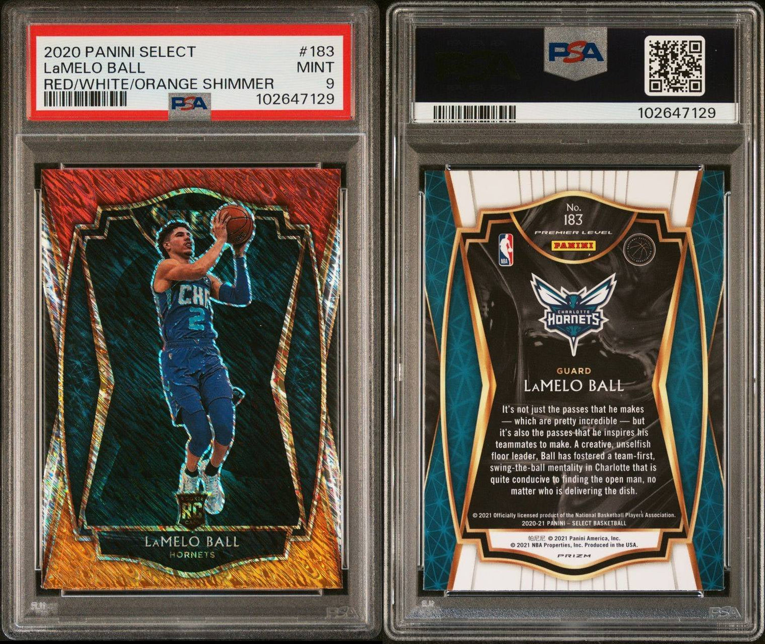 2020 Panini Select (Red White Orange Shimmer Prizm) LaMelo Ball Rookie #183 - PSA 9 (Pop 174)