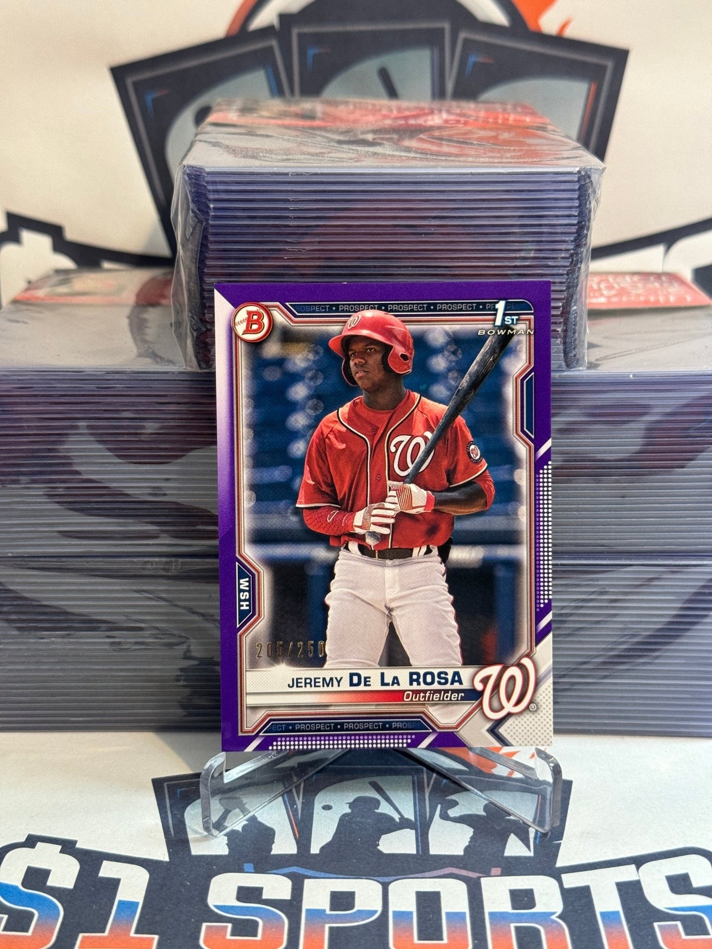 2021 Bowman Prospects (Purple, 1st Bowman 205/250) Jeremy De La Rosa #BP-25