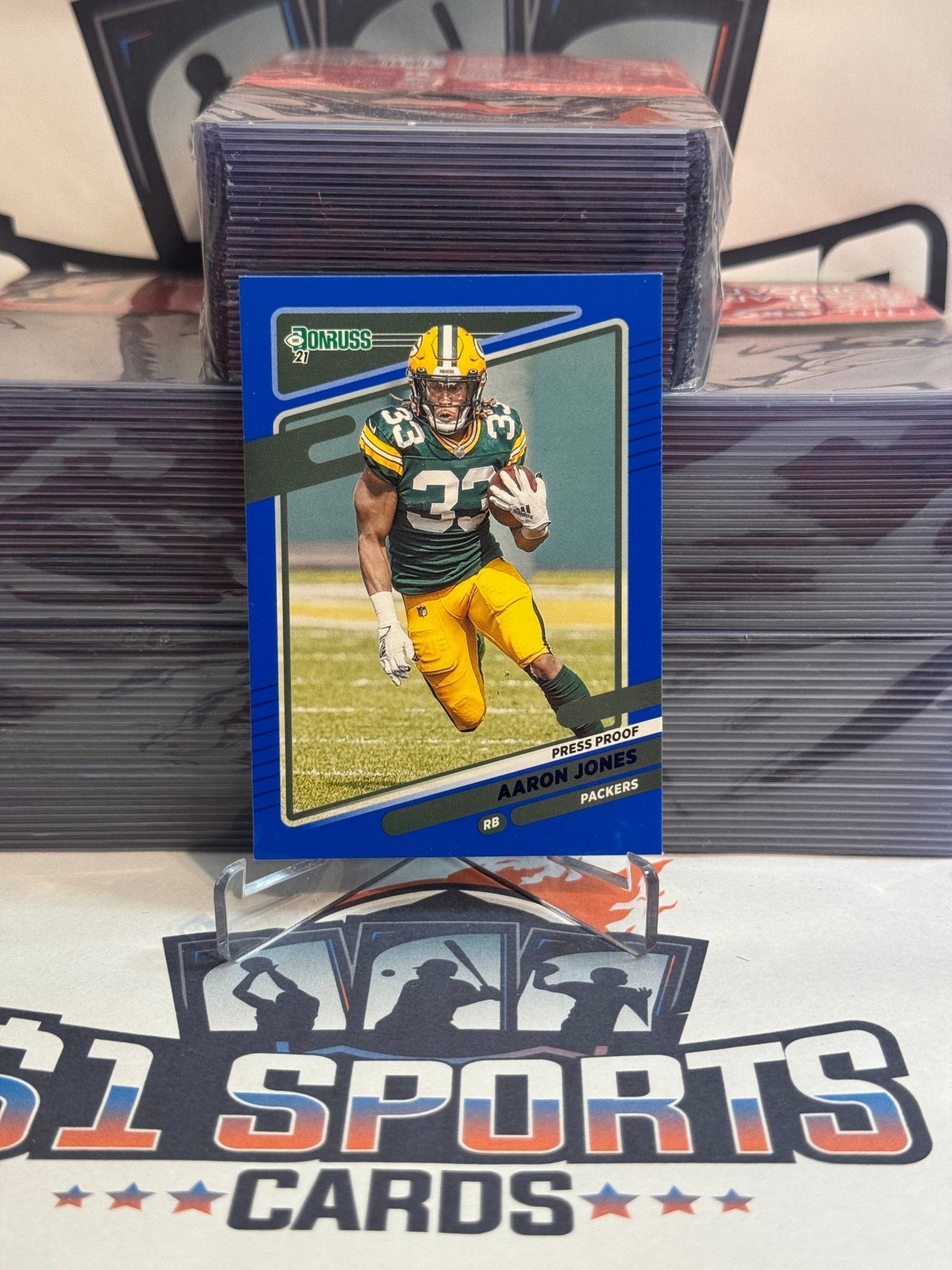 2021 Donruss (Blue Press Proof) Aaron Jones #157
