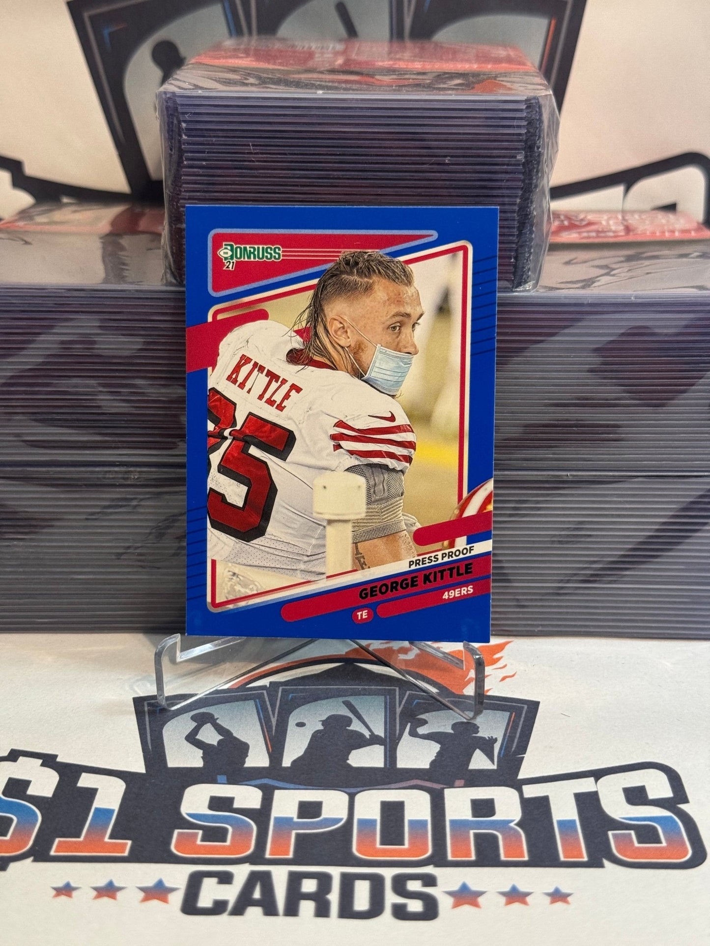 2021 Donruss (Blue Press Proof, Helmetless Variation) George Kittle #54