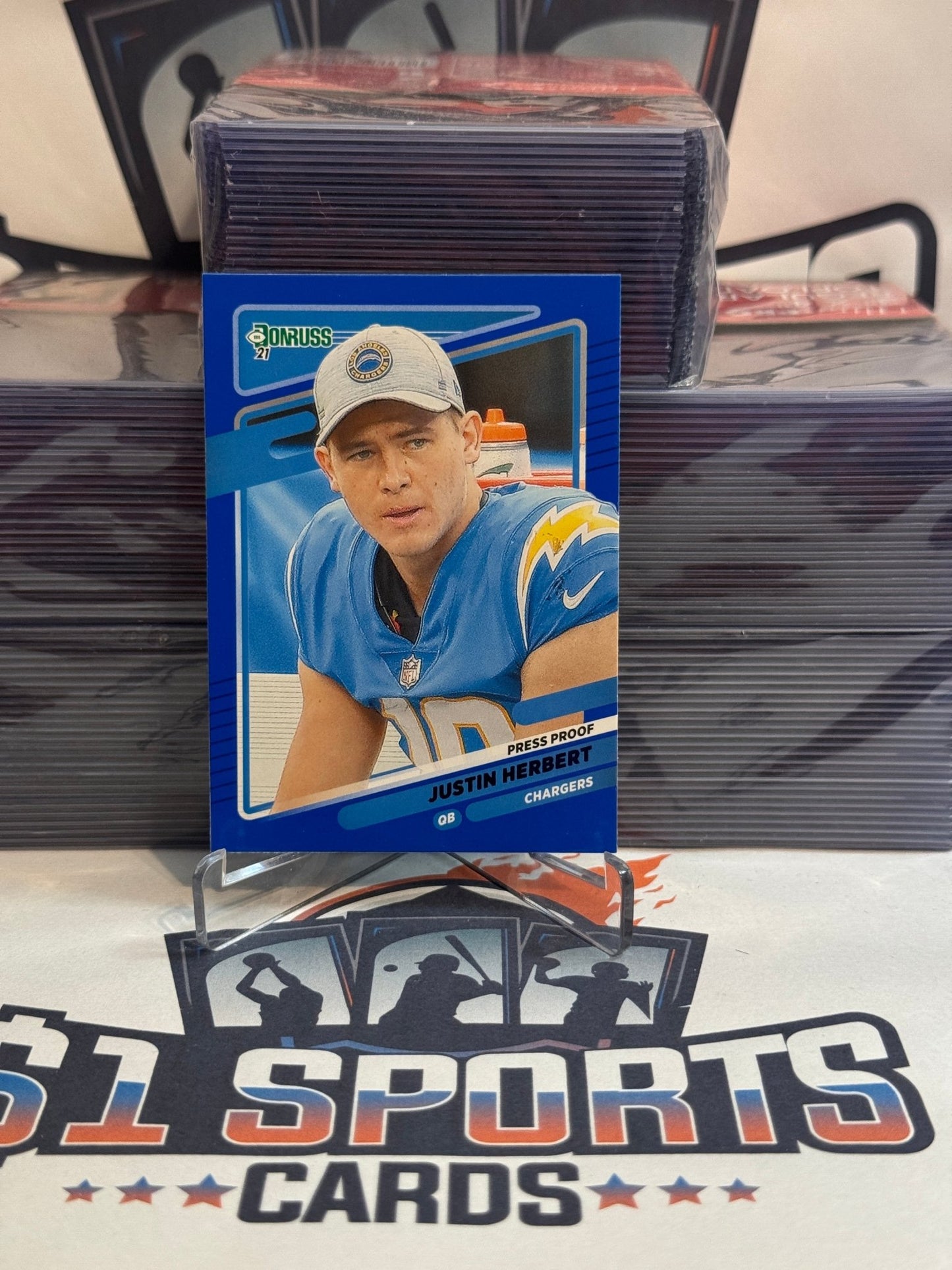 2021 Donruss (Blue Press Proof, Helmetless Variation) Justin Herbert #70