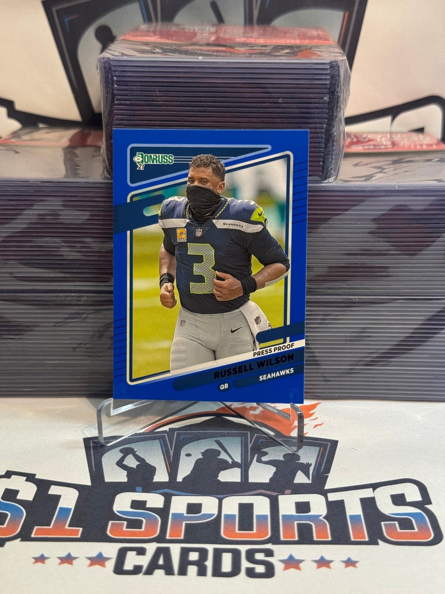 2021 Donruss (Blue Press Proof, Helmetless Variation) Russell Wilson #28