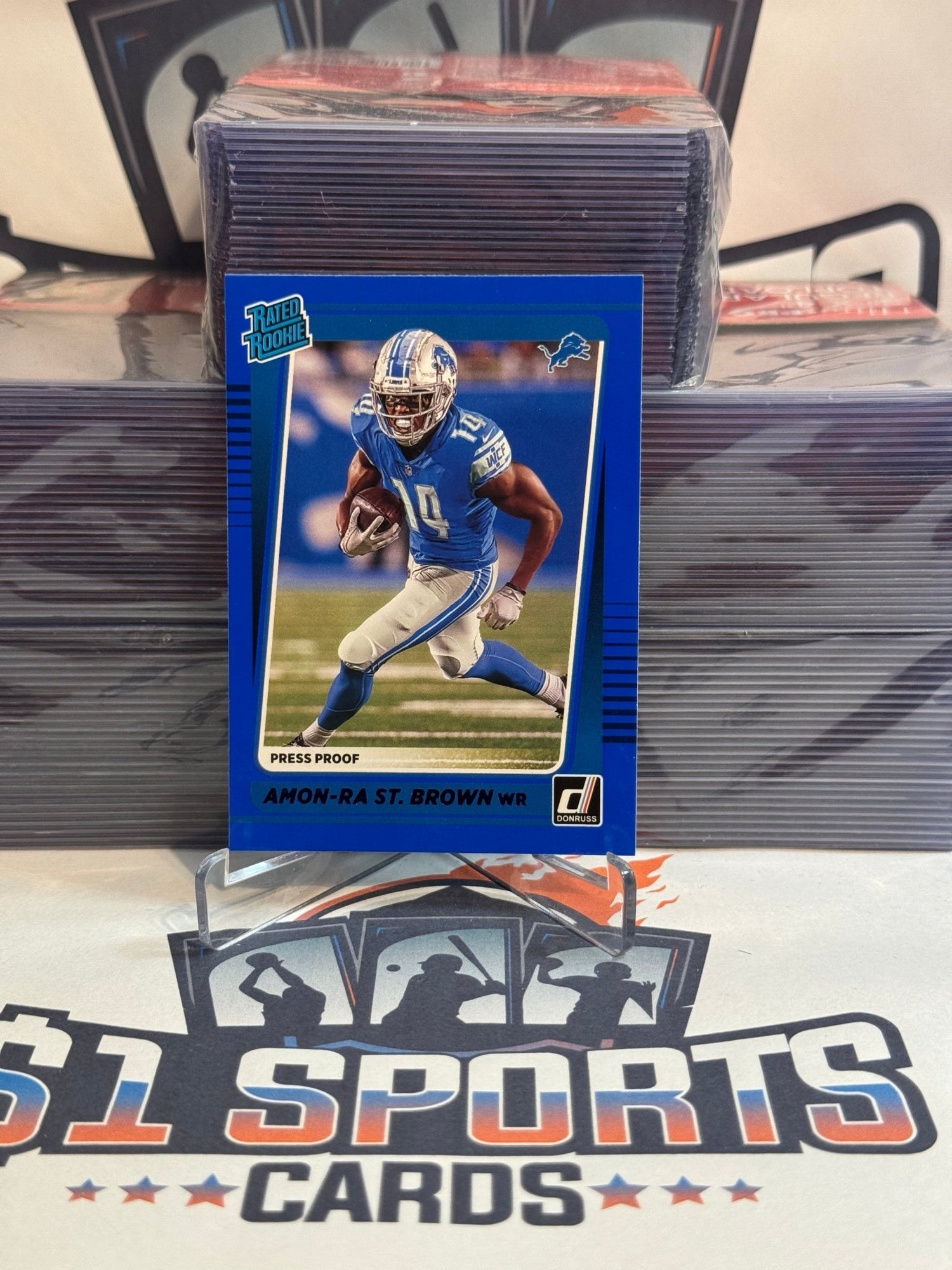 2021 Donruss (Blue Press Proof, Rated Rookie) Amon - Ra St. Brown #284