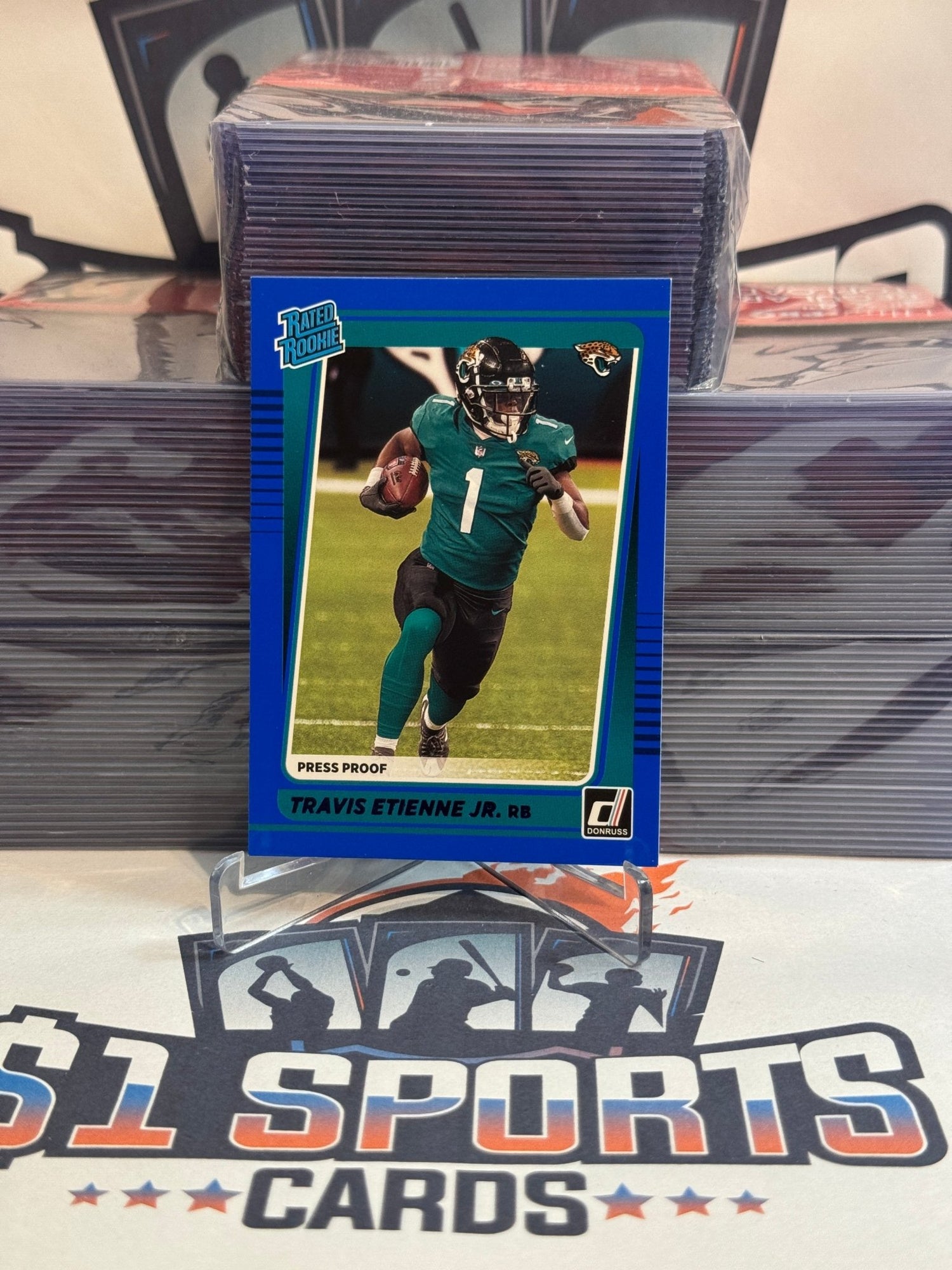 2021 Donruss (Blue Press Proof, Rated Rookie) Travis Etienne Jr. #258