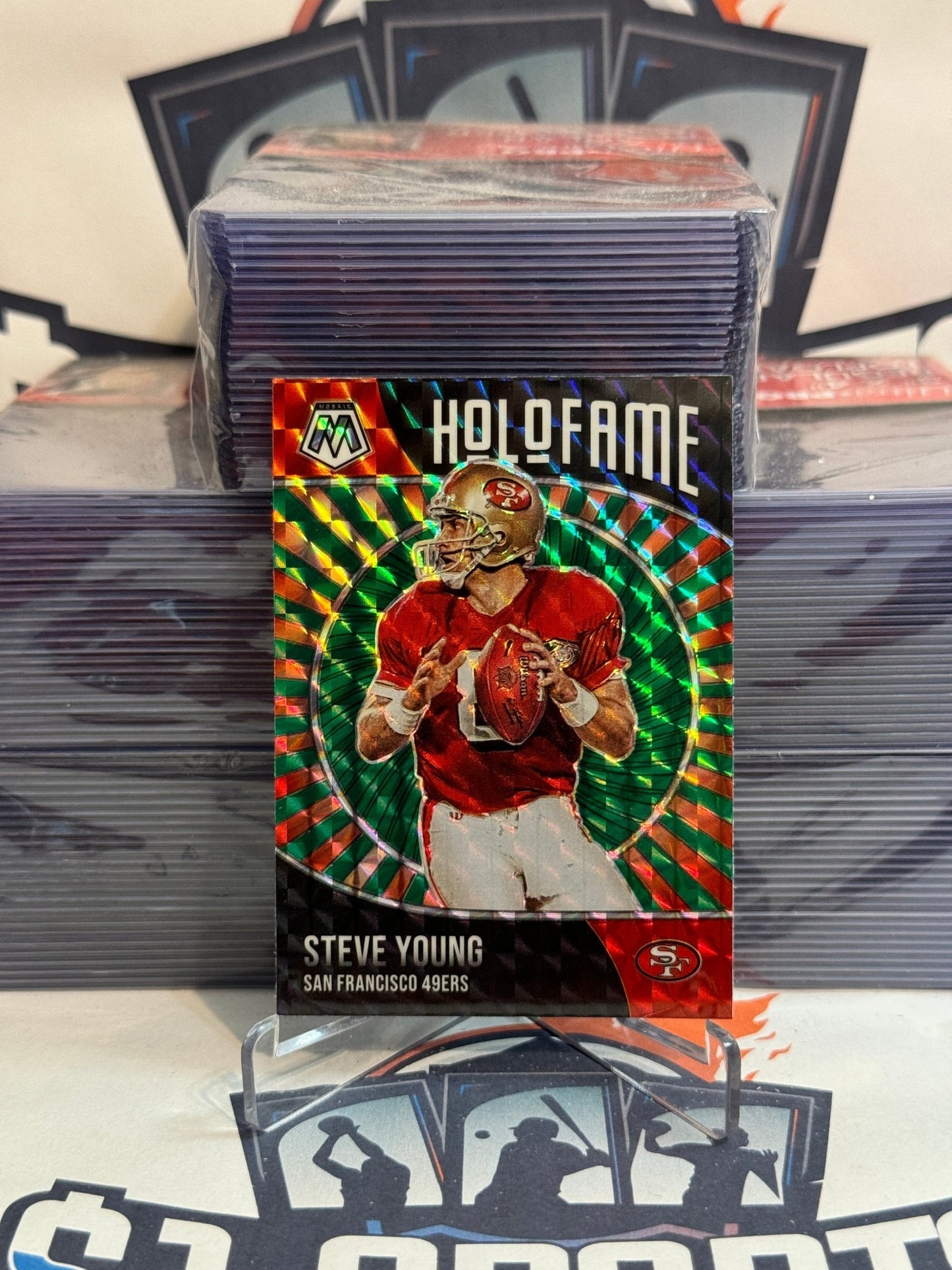 2021 Panini Mosaic (Green Prizm, HoloFame) Steve Young #11