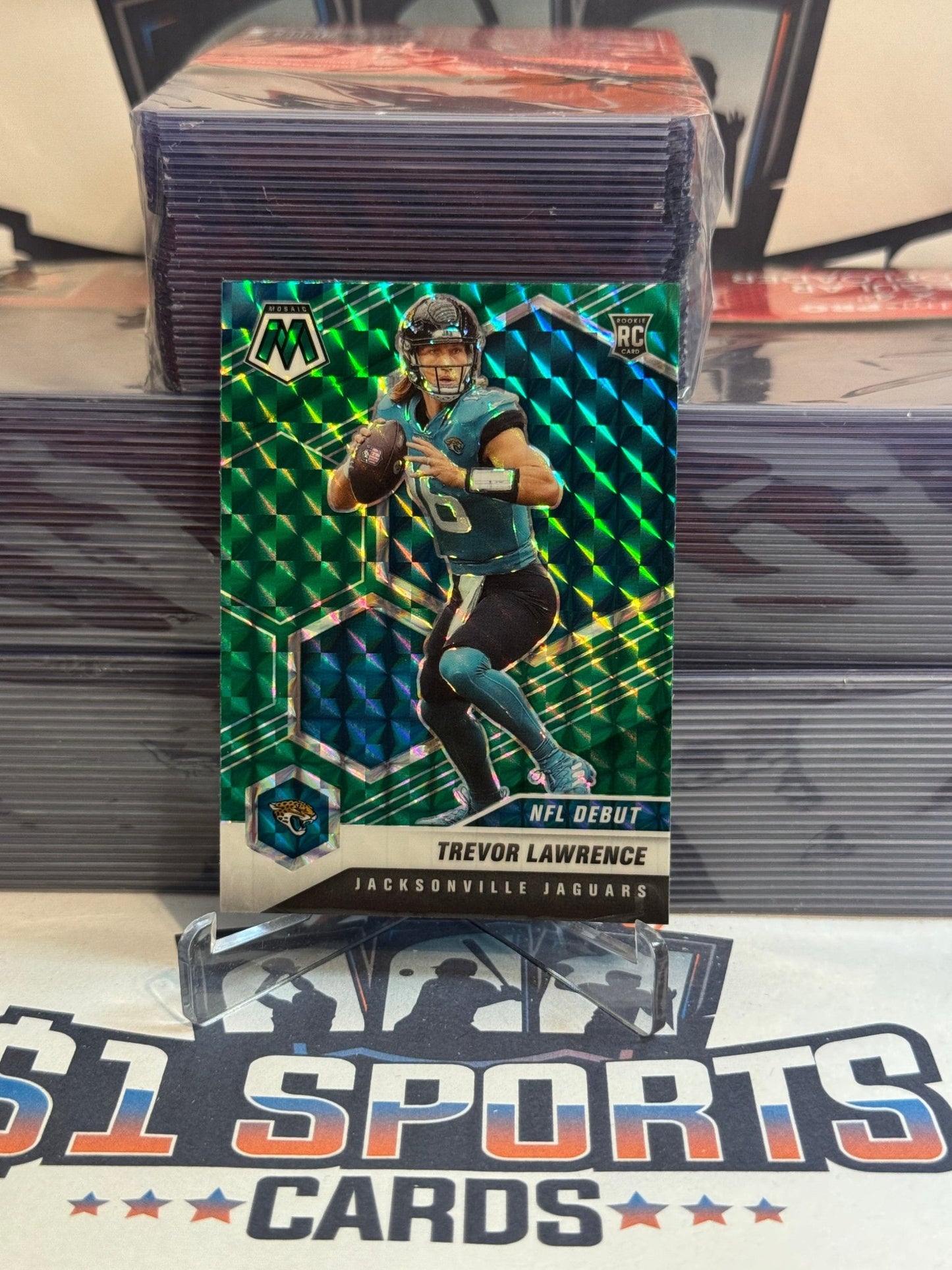 2021 Panini Mosaic (Green Prizm, NFL Debut) Trevor Lawrence Rookie #241