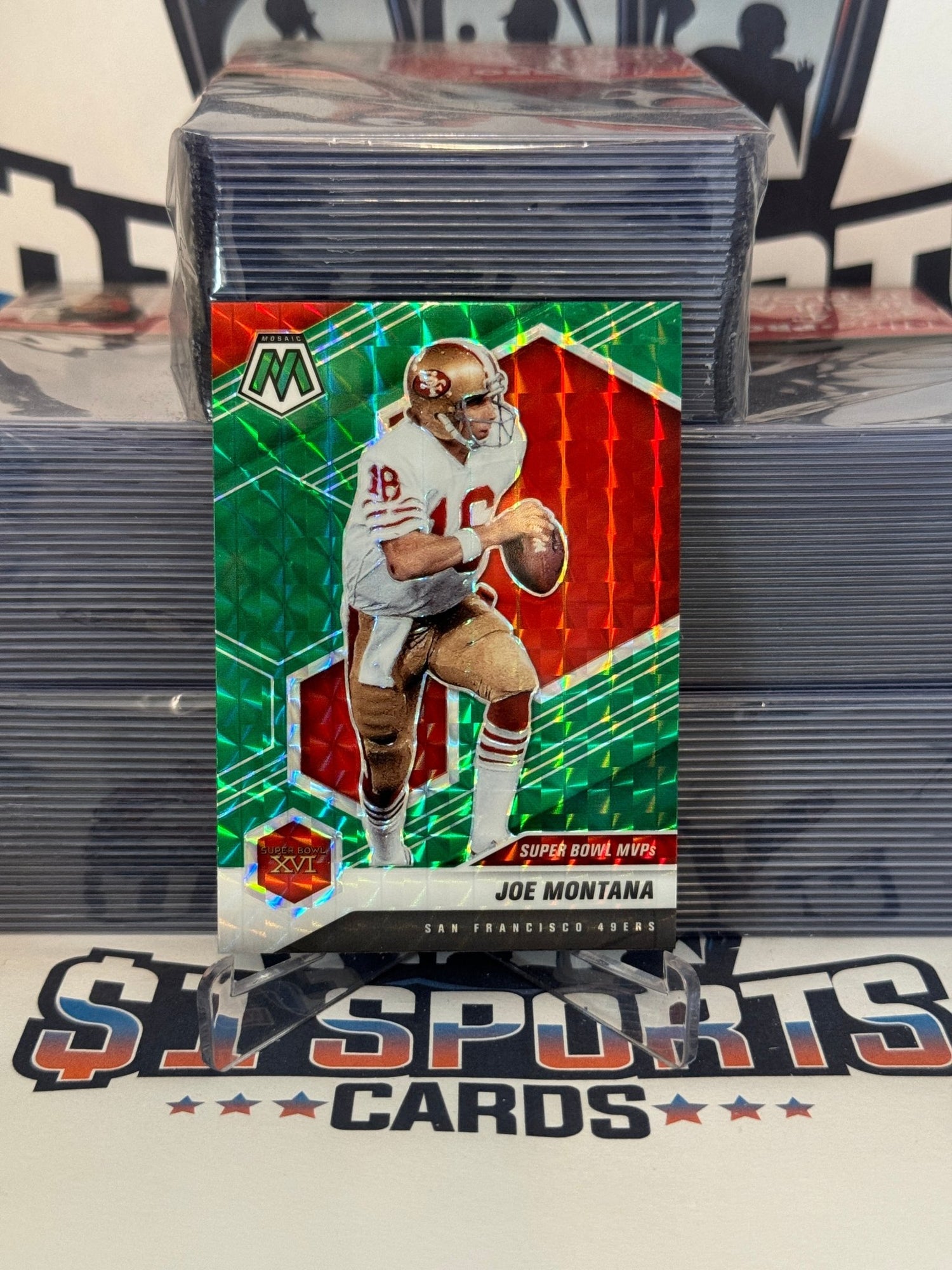 2021 Panini Mosaic (Green Prizm, Super Bowl MVPs) Joe Montana #291