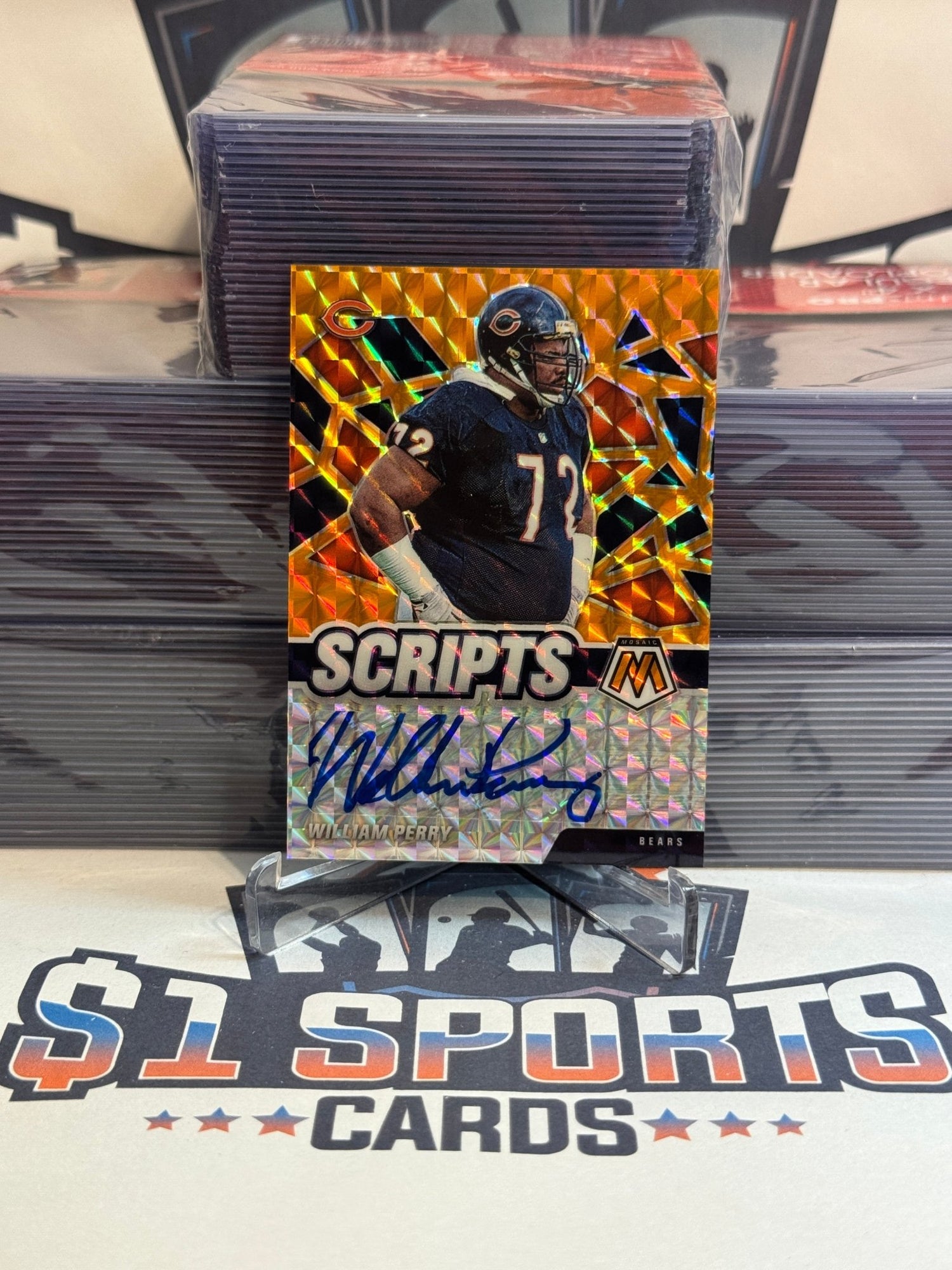 2021 Panini Mosaic (Orange Prizm, Scripts Auto) William "Refridgerator" Perry #S - WP