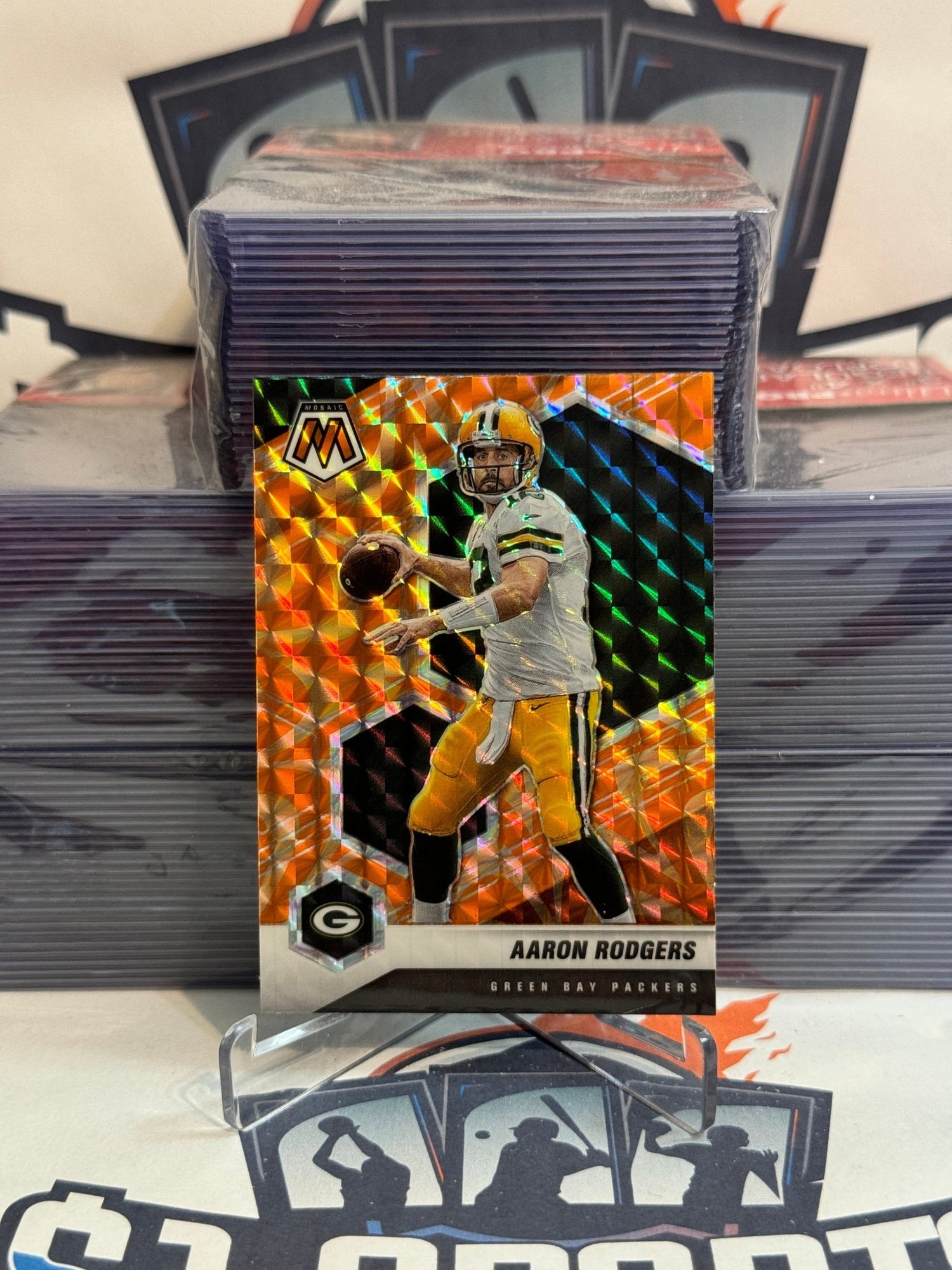 2021 Panini Mosaic (Orange Reactive Prizm) Aaron Rodgers #79