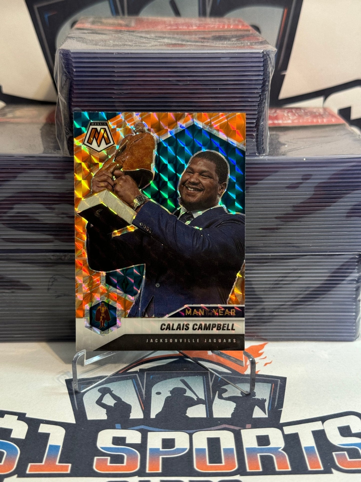 2021 Panini Mosaic (Orange Reactive Prizm, Man of the Year) Calais Campbell #270