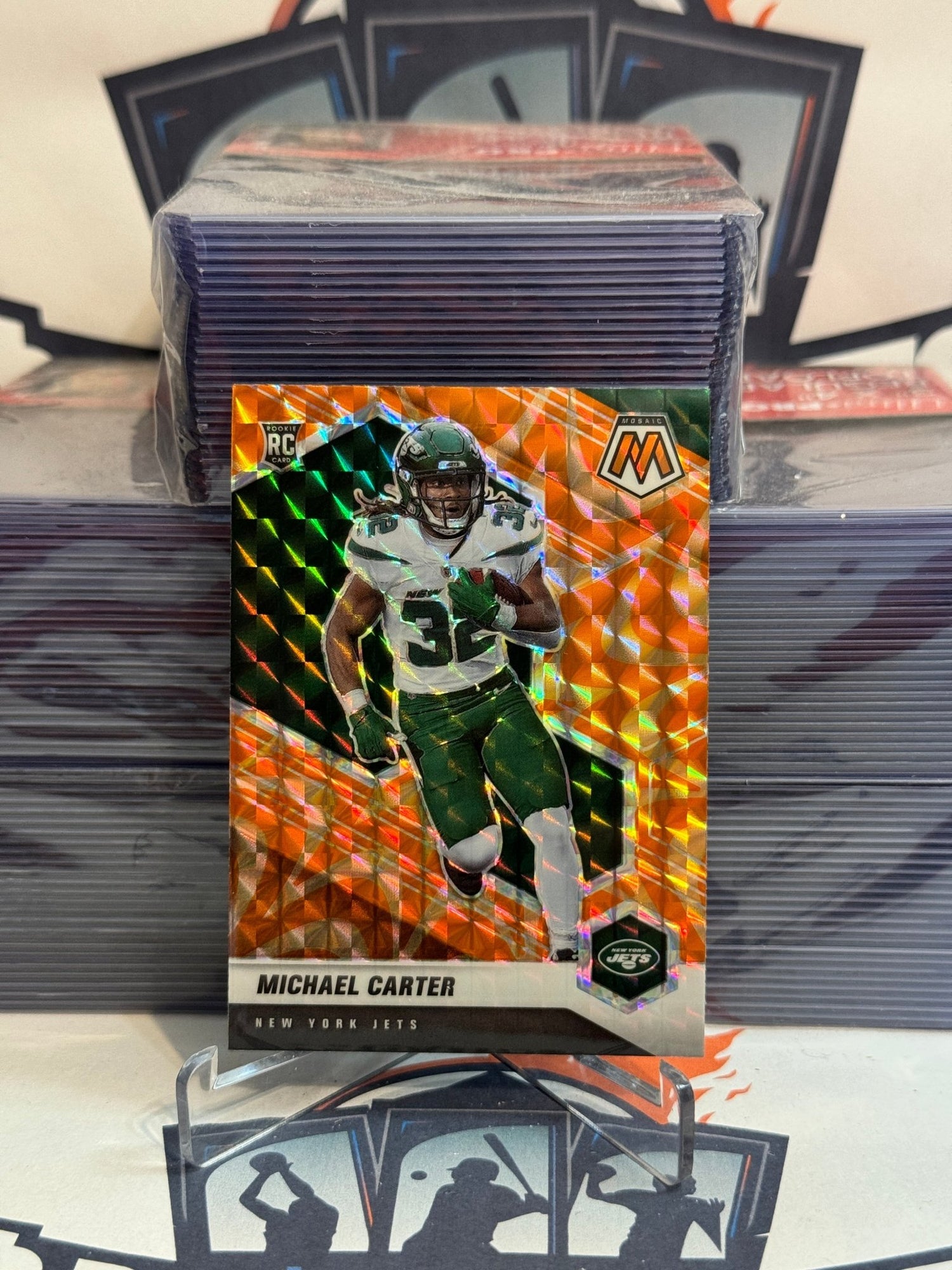 2021 Panini Mosaic (Orange Reactive Prizm) Michael Carter Rookie #335