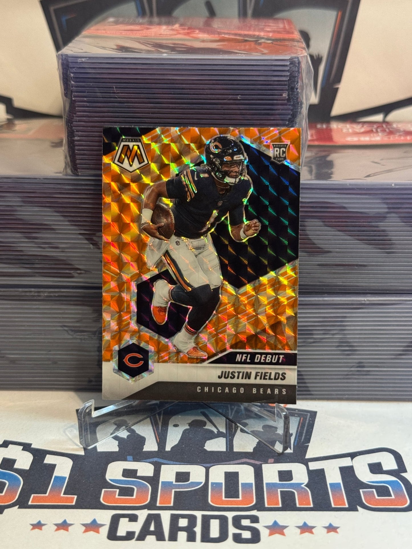 2021 Panini Mosaic (Orange Reactive Prizm, NFL Debut) Justin Fields Rookie #242