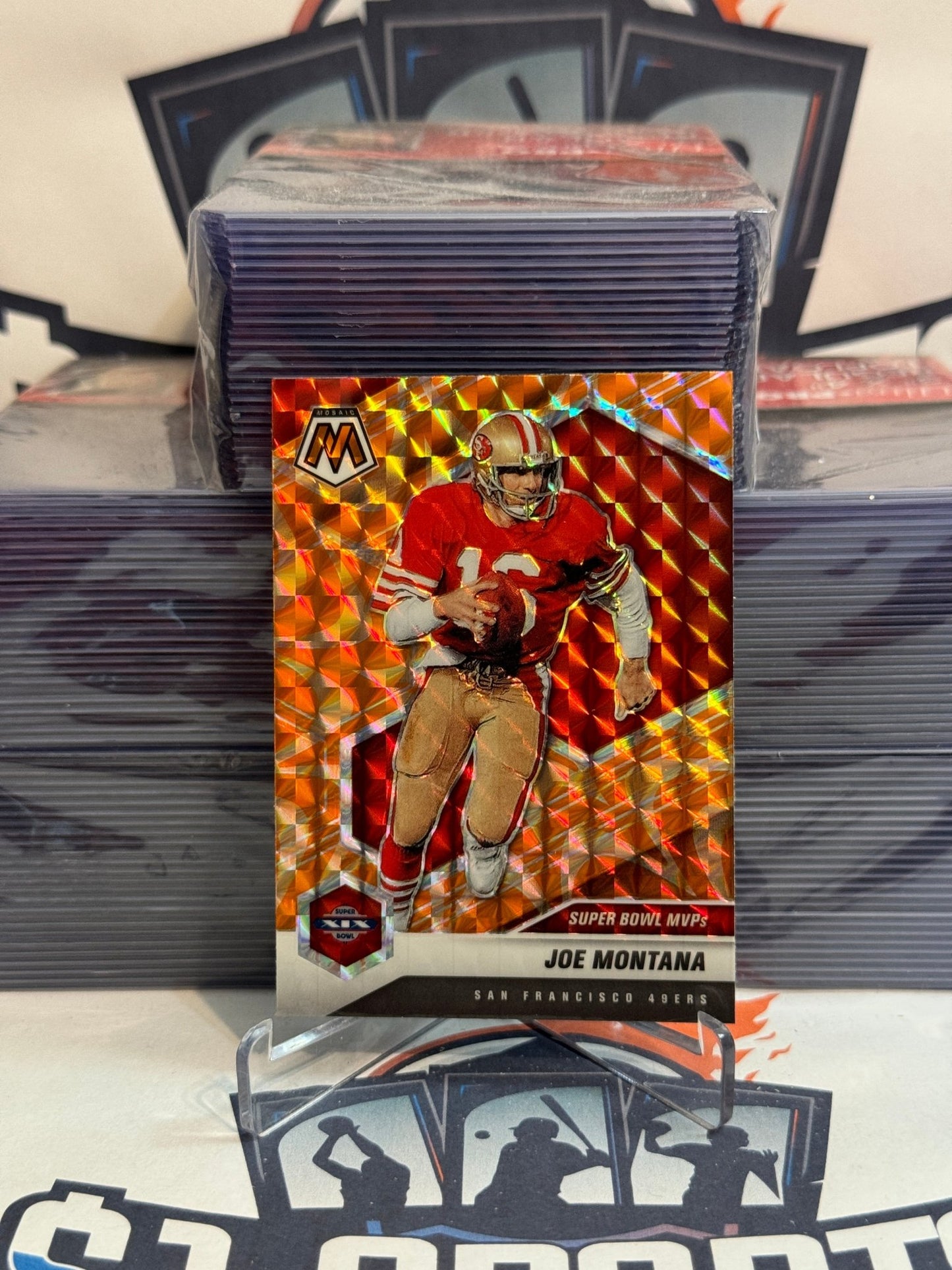 2021 Panini Mosaic (Orange Reactive Prizm, Super Bowl MVPs) Joe Montana #292