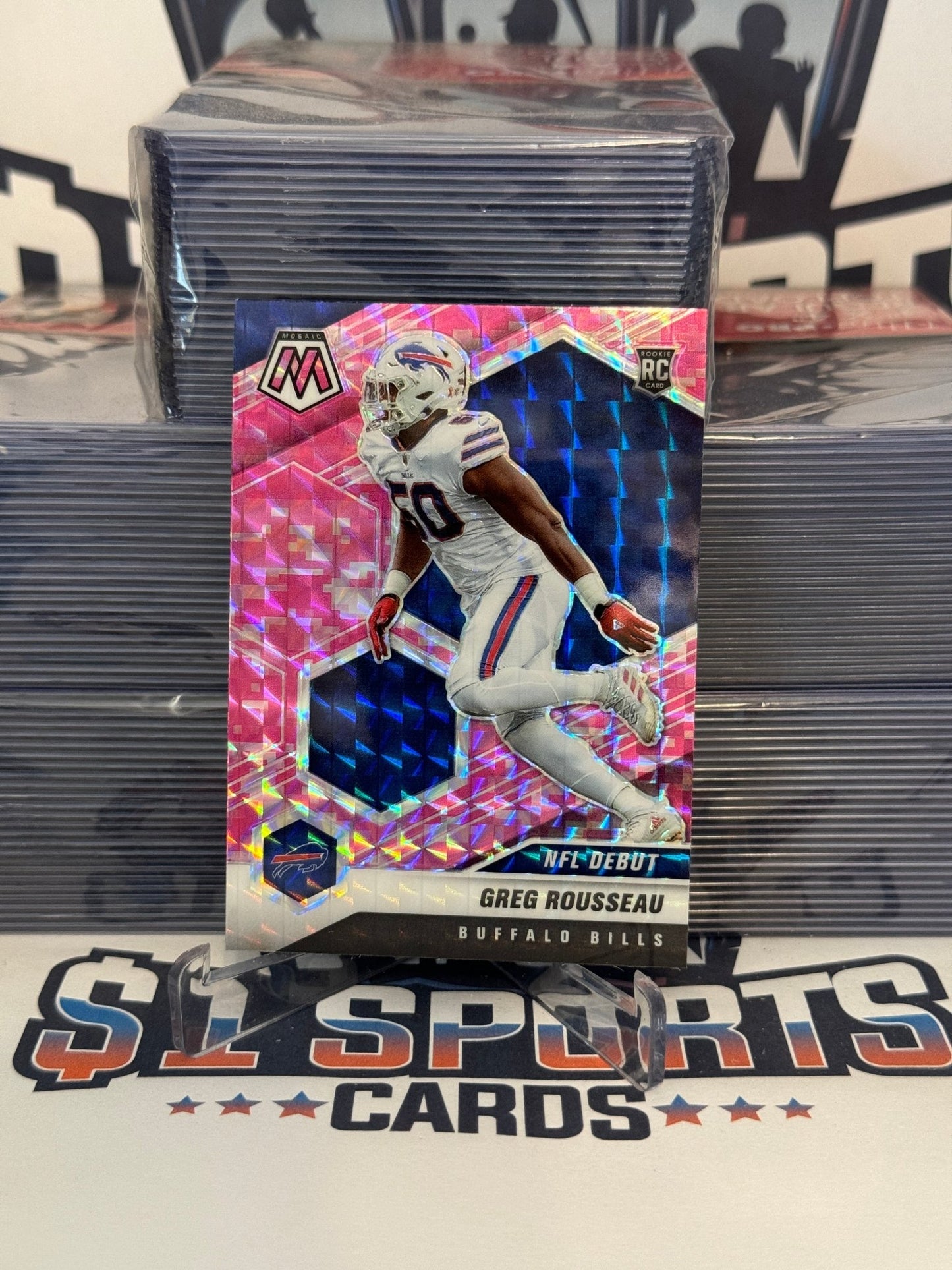 2021 Panini Mosaic (Pink Camo Prizm, NFL Debut) Greg Rousseau Rookie #259