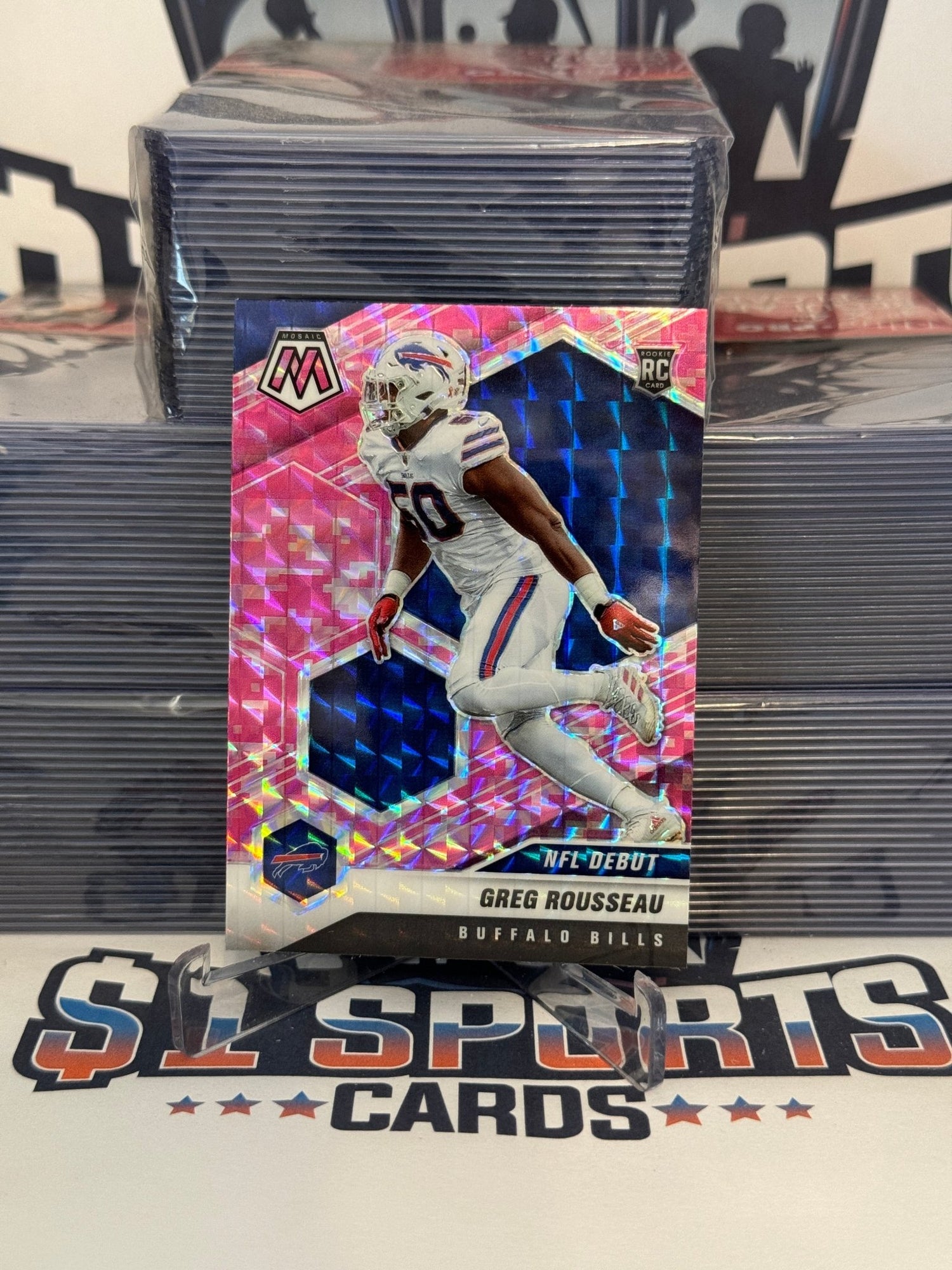 2021 Panini Mosaic (Pink Camo Prizm, NFL Debut) Greg Rousseau Rookie #259
