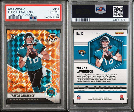 2021 Panini Mosaic (Reactive Orange Prizm) Trevor Lawrence Rookie #301 - PSA 6 (Pop 32)