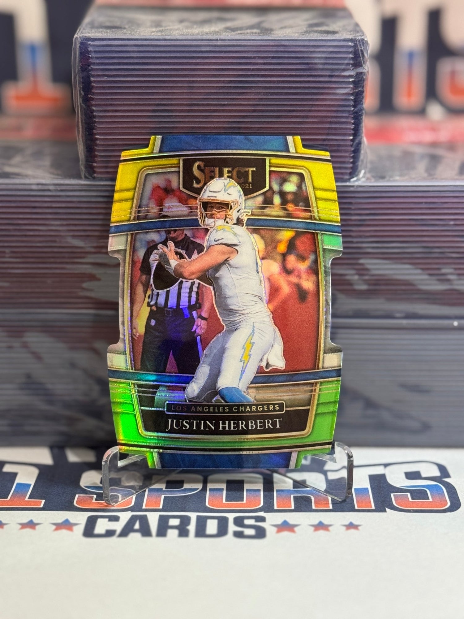 2021 Panini Select (Green White Yellow Die - Cut Prizm) Justin Herbert #19