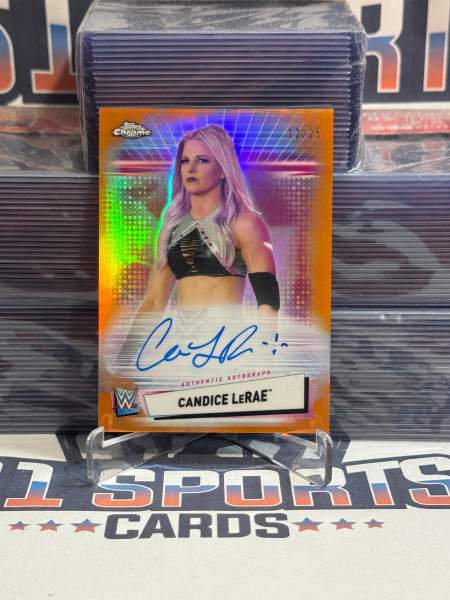 2021 Topps Chrome WWE (Orange Refractor, Auto 12/25) Candice LeRae A - CL