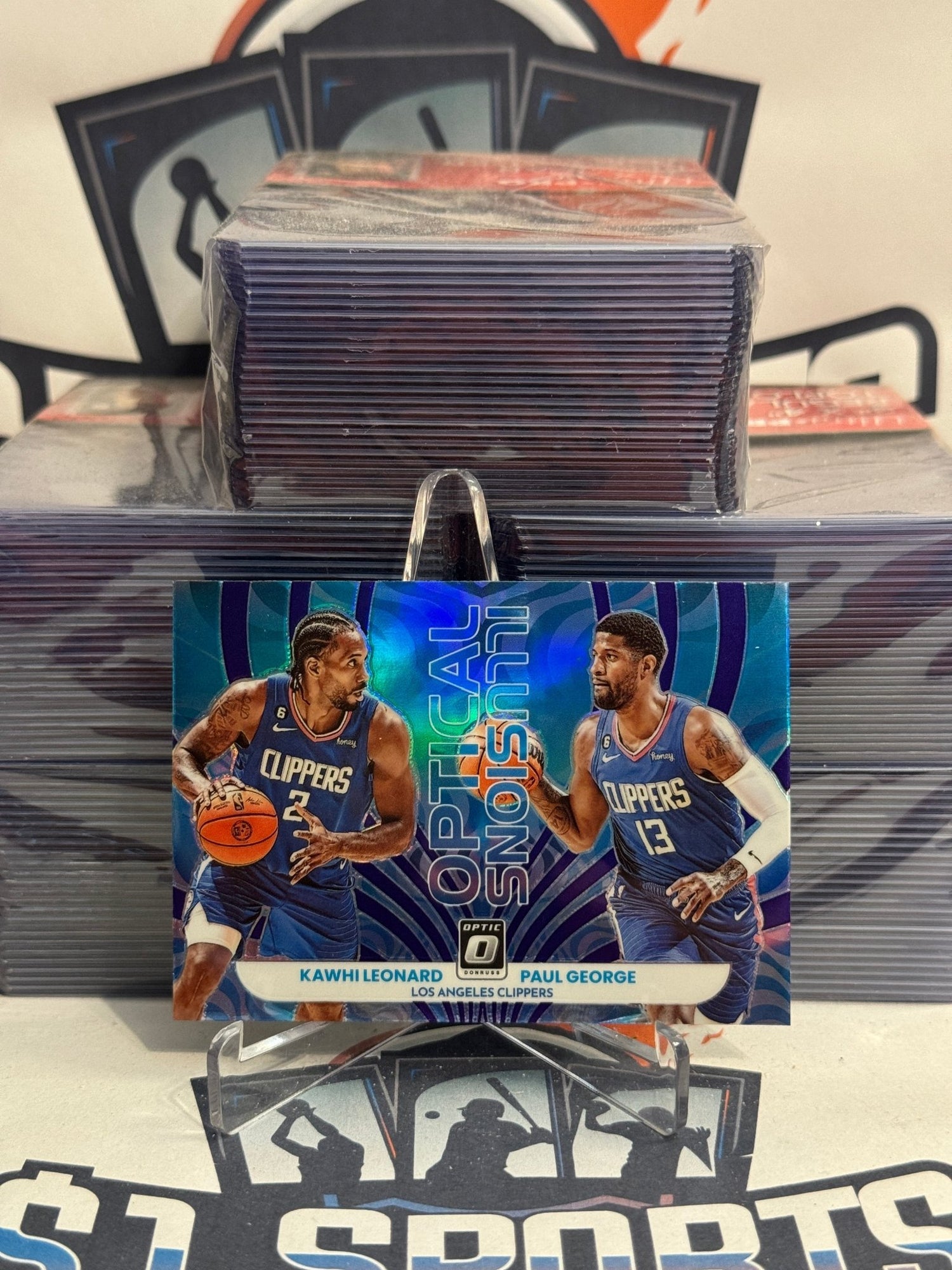 2022 Donruss Optic (Purple Prizm, Optical Illusion) Kawhi Leonard & Paul George #4