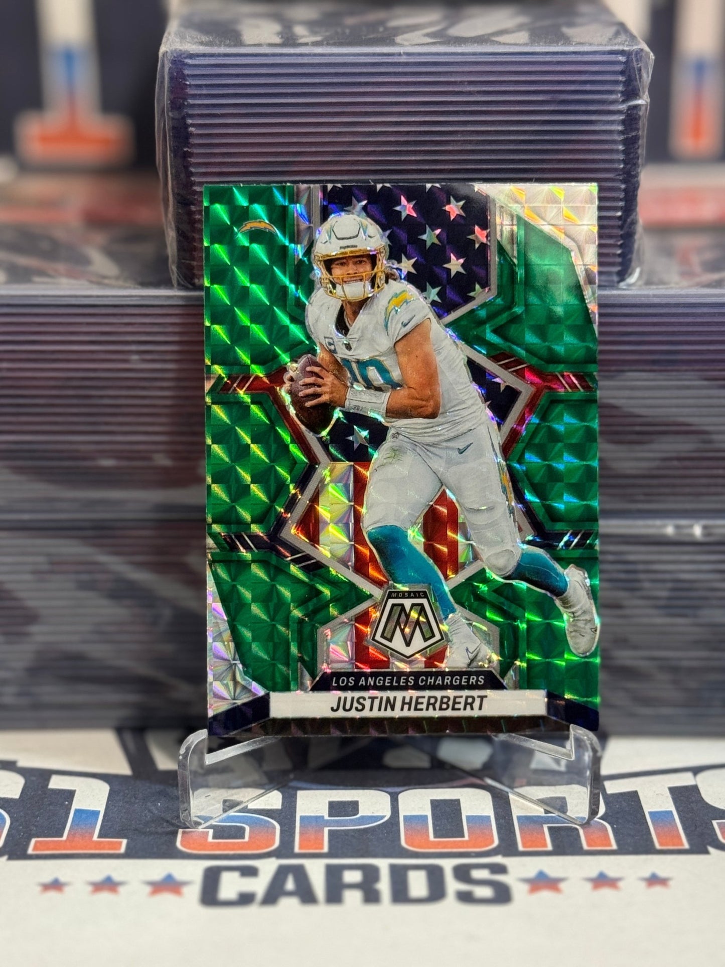 2022 Panini Mosaic (Green Prizm, National Pride) Justin Herbert 254