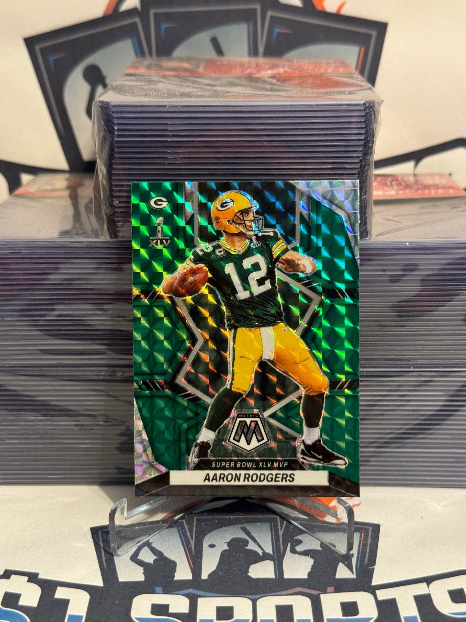 2022 Panini Mosaic (Green Prizm, Super Bowl MVPs) Aaron Rodgers #294