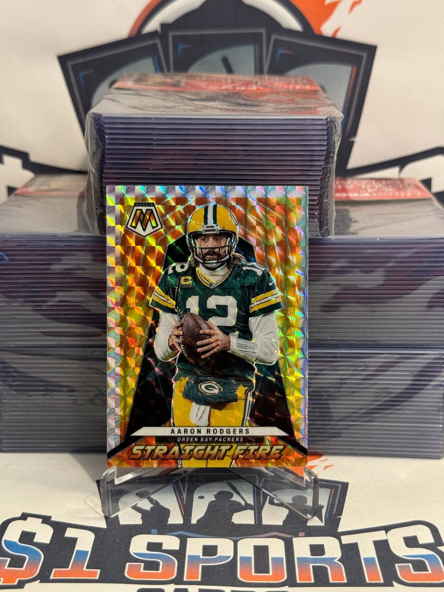 2022 Panini Mosaic (Mosaic Prizm, Straight Fire) Aaron Rodgers #SF-5