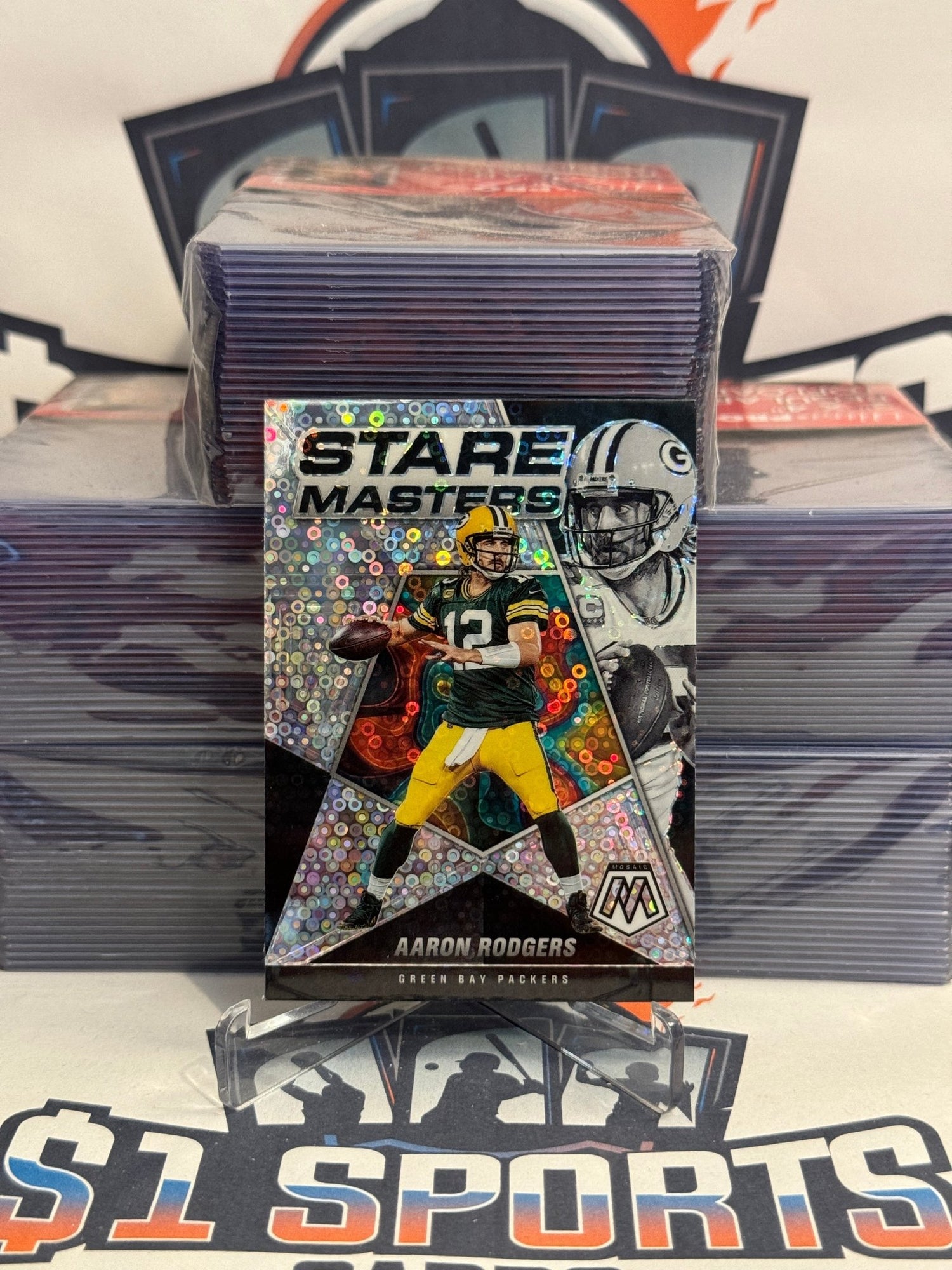 2022 Panini Mosaic (No Huddle Prizm, Stare Masters) Aaron Rodgers #SM-6